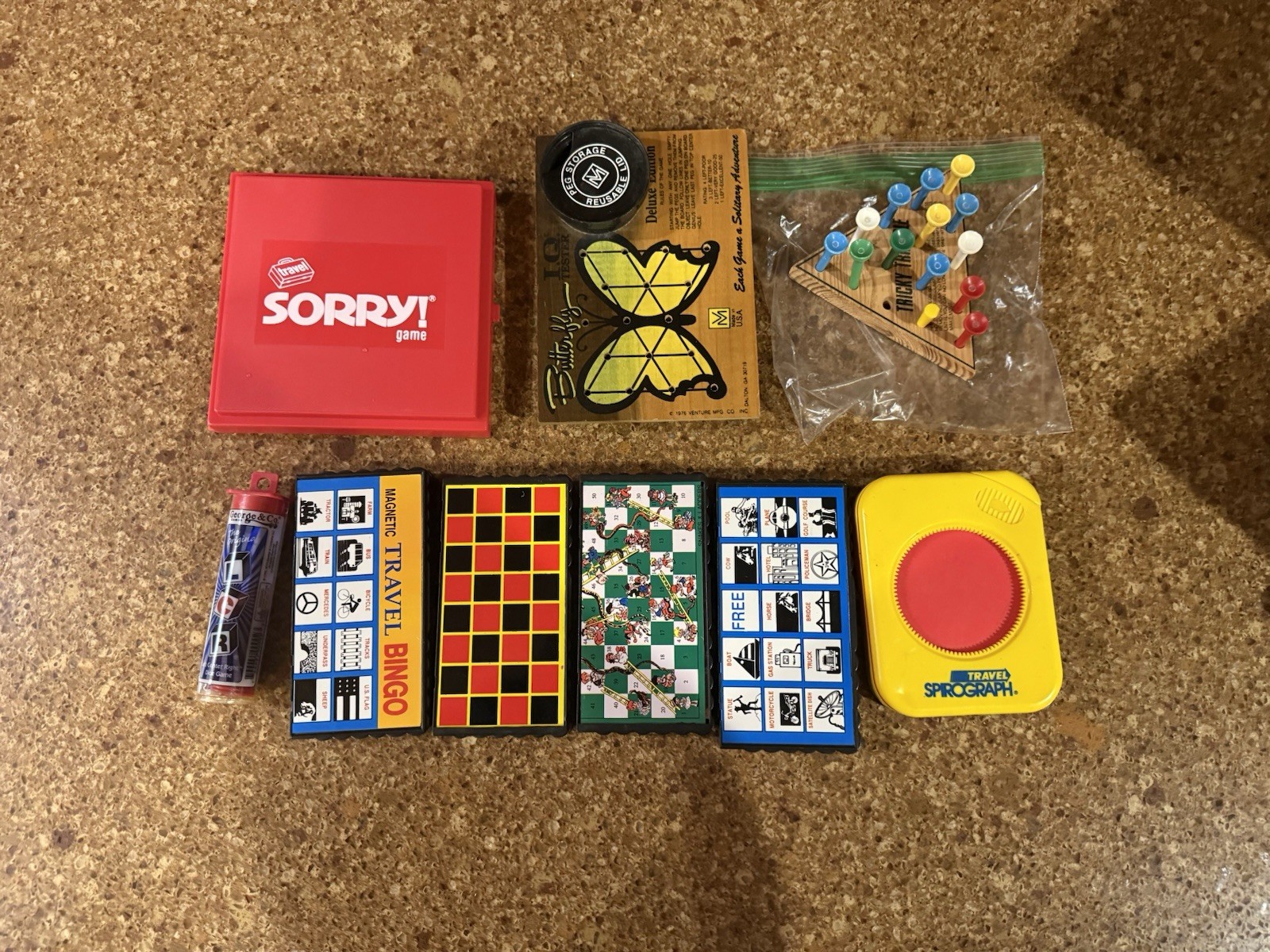 VNTG Travel Games Sorry, Bingo (2), Spiro,LCR, Snakes&Ladders, Checkers, Pegs