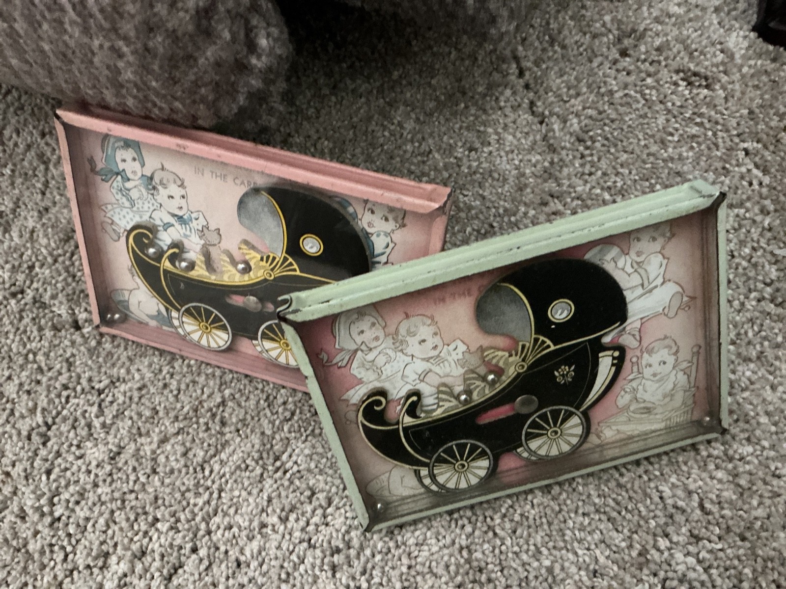 2-1930s handheld dexterity games Dionne Quintuplets baby carriage Bar Zim 1930’s