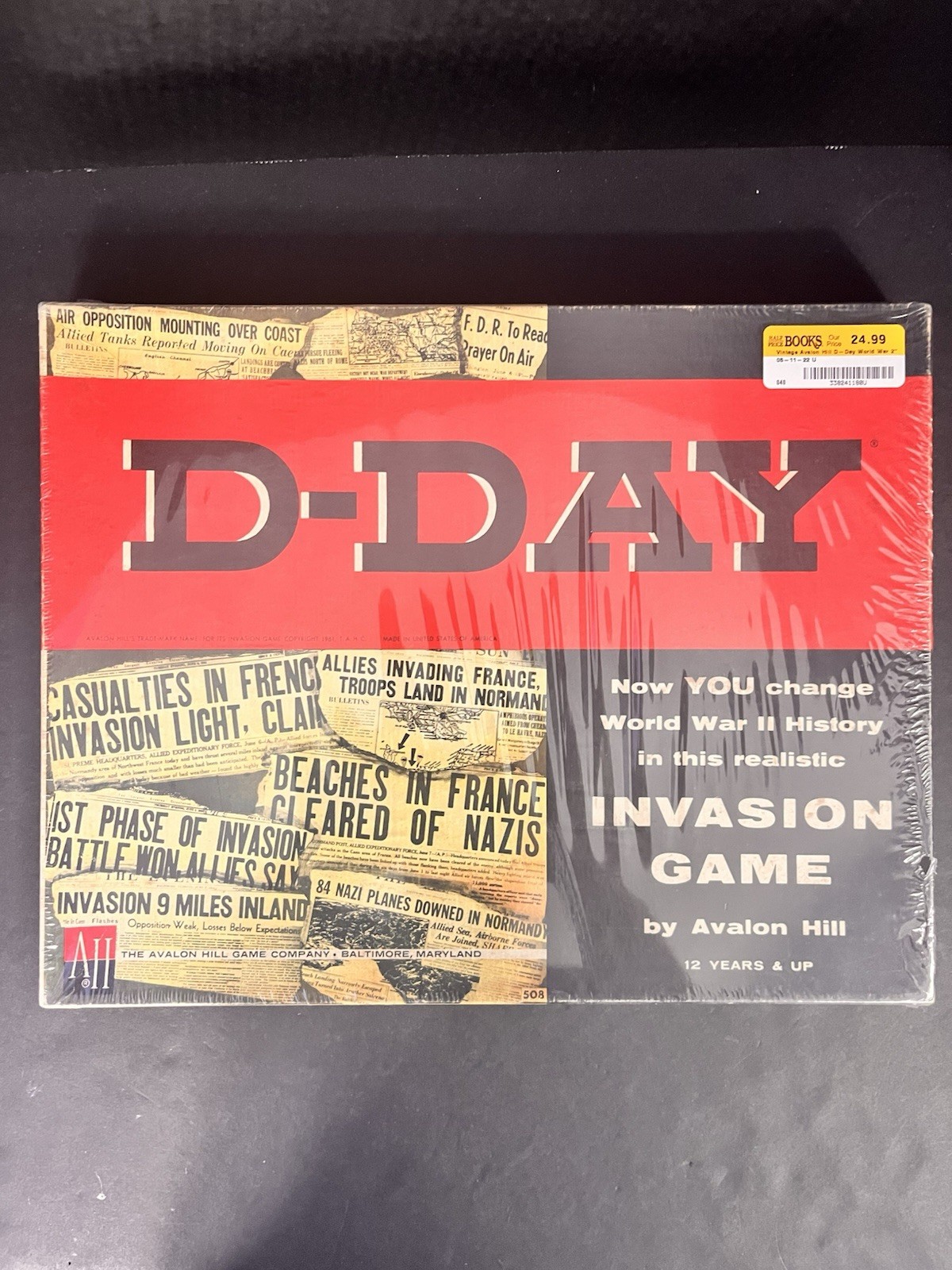 Avalon Hill D-Day 508 World War II Board Game 1961 Realistic Tournament Punched