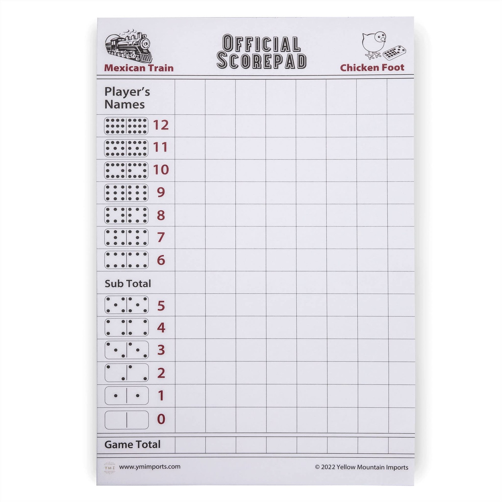 Yellow Mountain Imports Mexican Train and Chicken Foot Dominoes Scorepad/Scoring