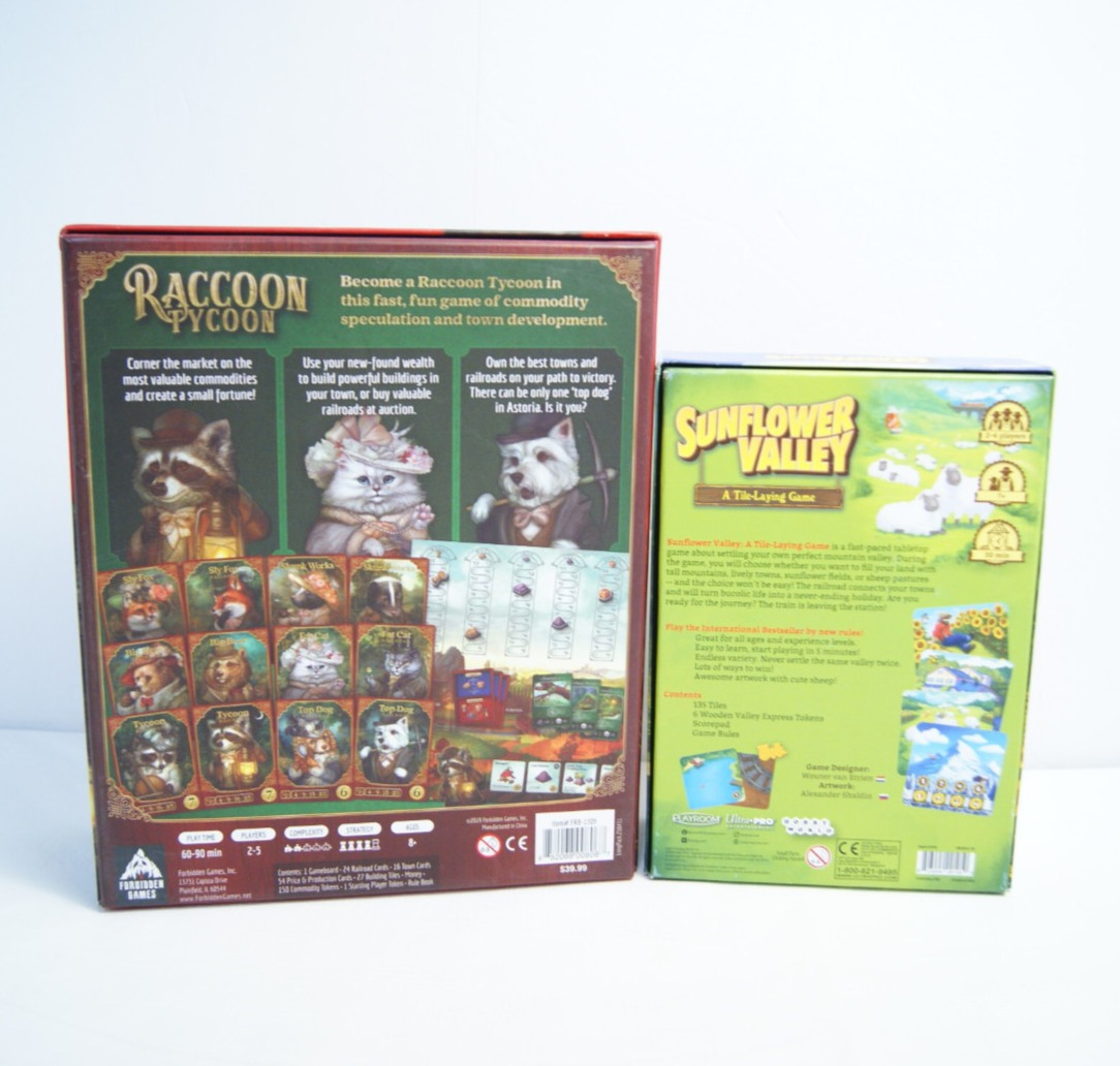Board Card Game Lot: Raccoon Tycoon & Sunflower Valley