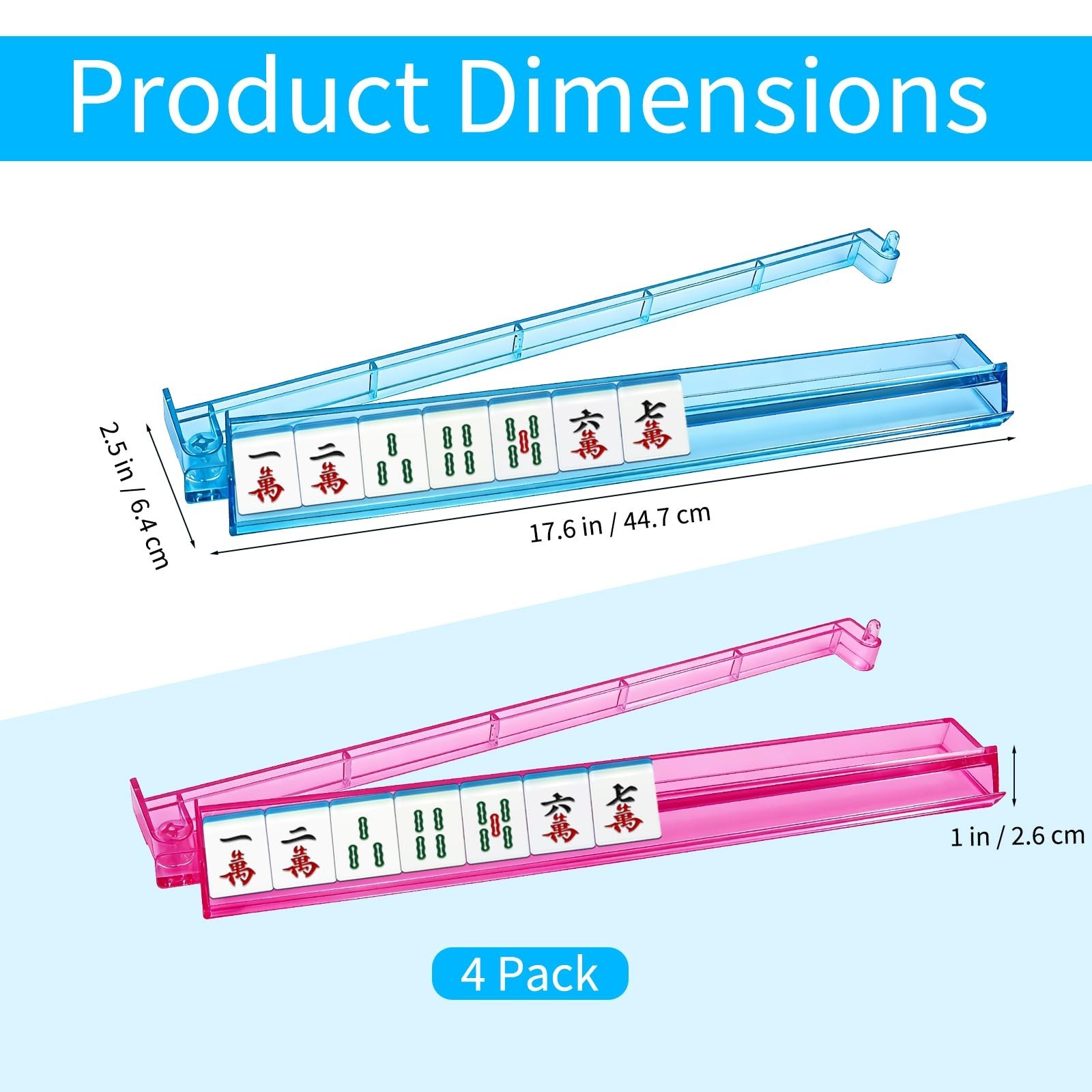 17.6″ Modern Mahjong Racks Set of 4 – Multi-Color Acrylic Pushers & Rods Combo