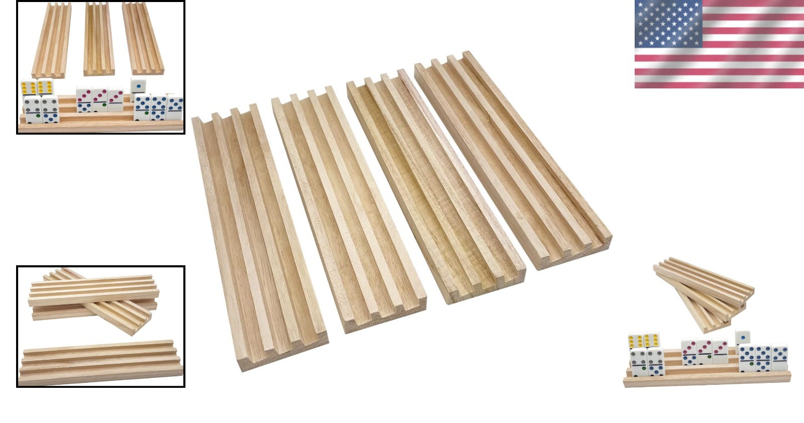 Elegant Wooden Domino Racks Set of 4 for Chickenfoot & Mexican Train Games