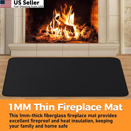 Fireplace Mat, 2′ x 3’6” x 0.04” x 3’6″ (Rectangular), Black
