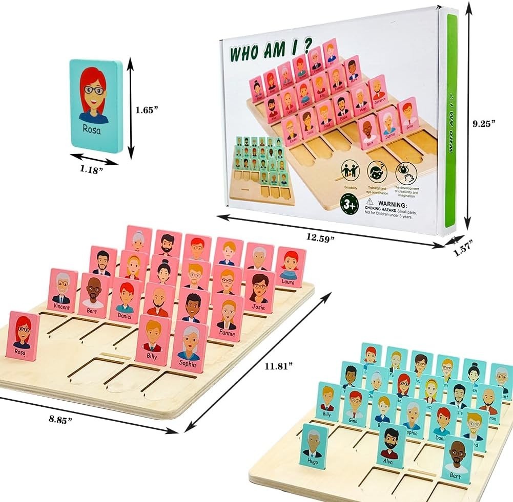 Guess Game Board Games Who Am I Wooden Board Game for Kids 3 4 5 6 7 8 Years Old