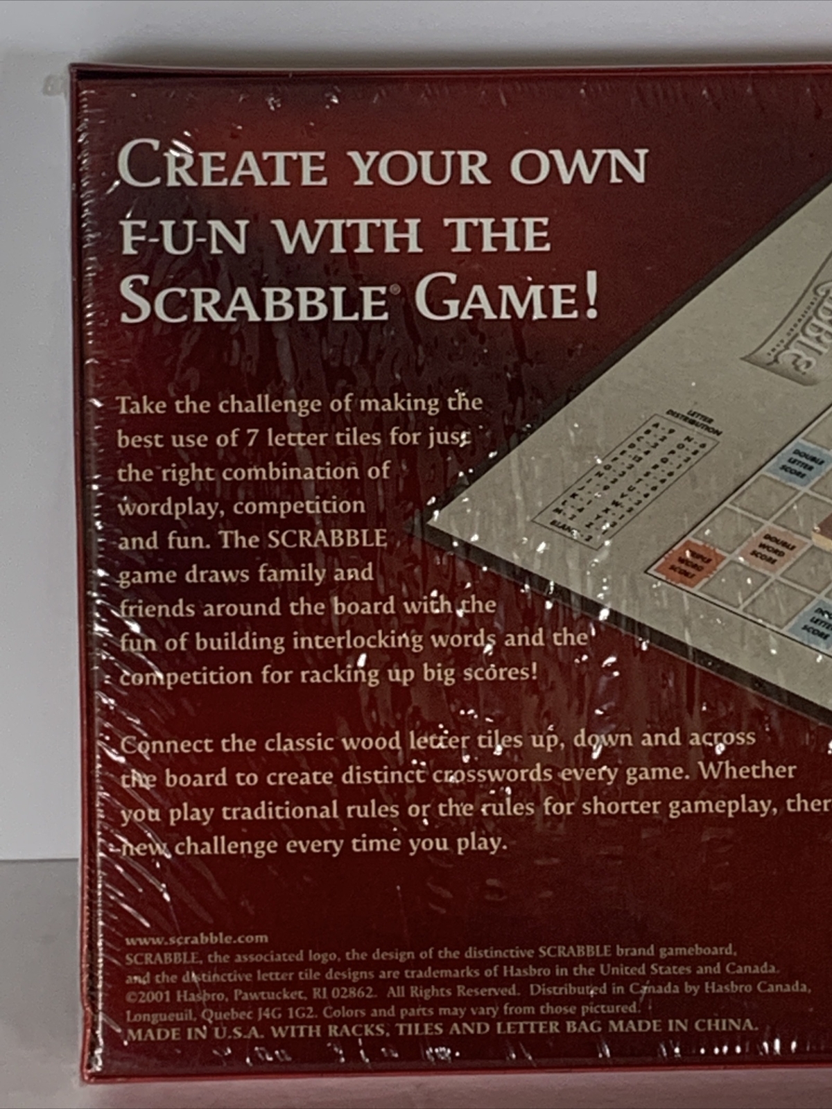 Scrabble Crossword Board Game Hasbro Gaming 2001 Game Night Brand New Sealed