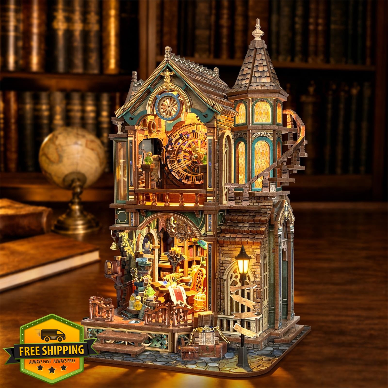 LORENOOK Magic Clock Tower Book Nook Wood Kit LED
