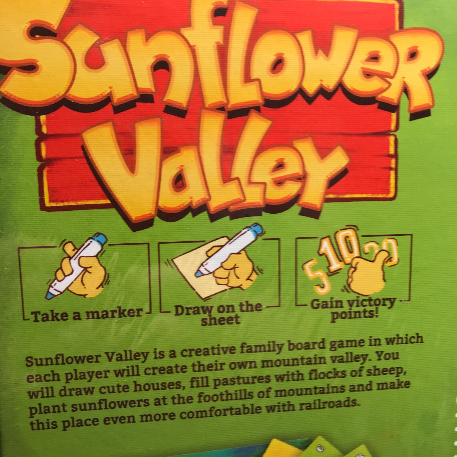New SUNFLOWER VALLEY ROLL AND WRITE BOARD GAME age8+ family dice 2018 OOP SEALED