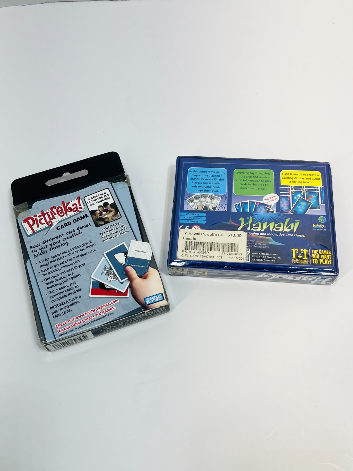 NEW Lot of 2 HANABI + PICTUREKA Card Game R&R Games Parker Brothers Family Party