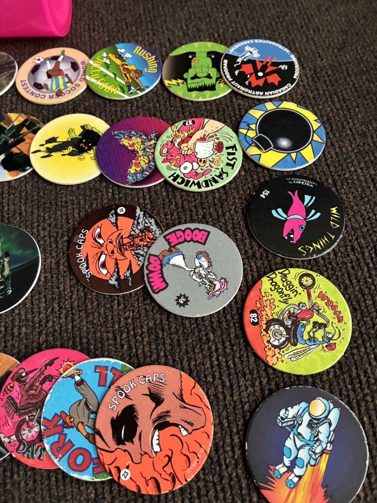 VINTAGE POGS miscellaneous with CONTAINTER TO STORE THEM