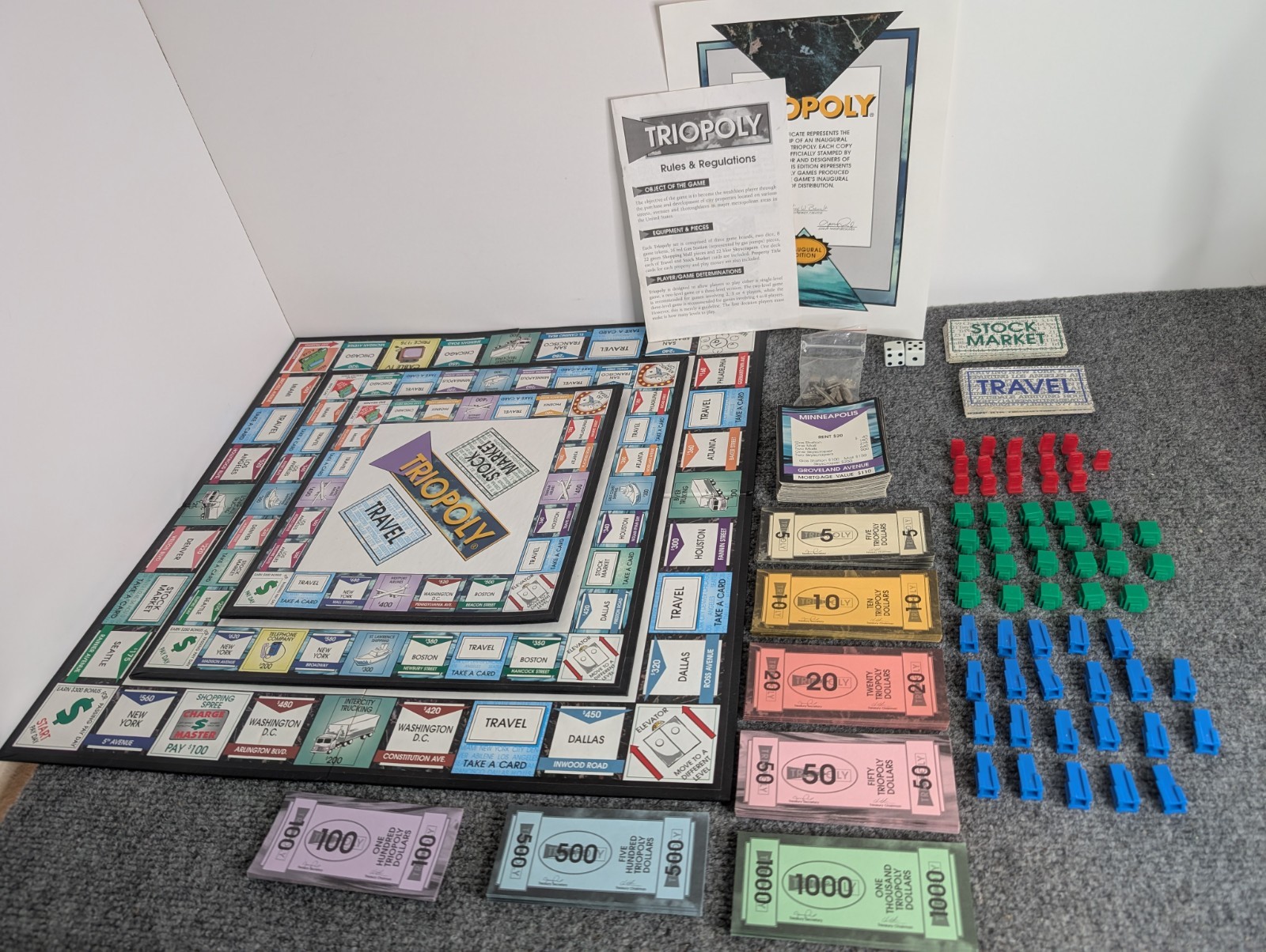Triopoly Inaugural Edition Board Game (1997, Reveal) Complete 3 Level Monopoly