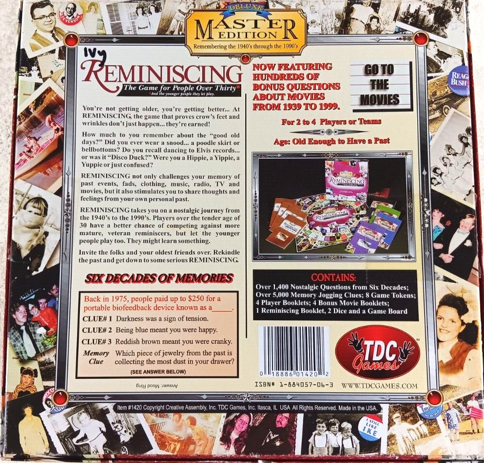 Reminiscing Deluxe Master Edition The Game for People Over Thirty by TDC Games!