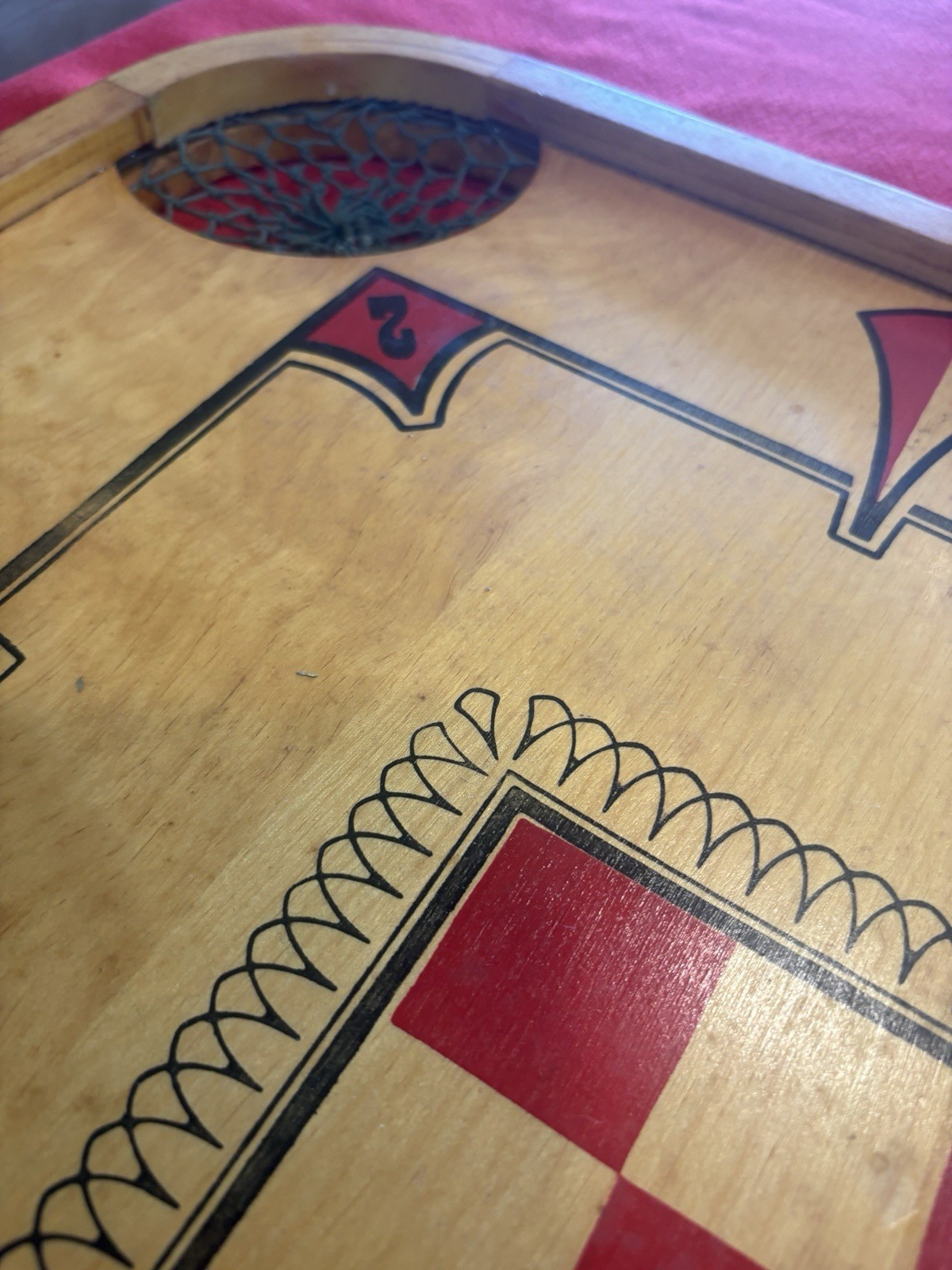 Vintage Carrom Game Board Model 106 Wood Two-Sided 28″ x 28″ w/ Corner Nets.
