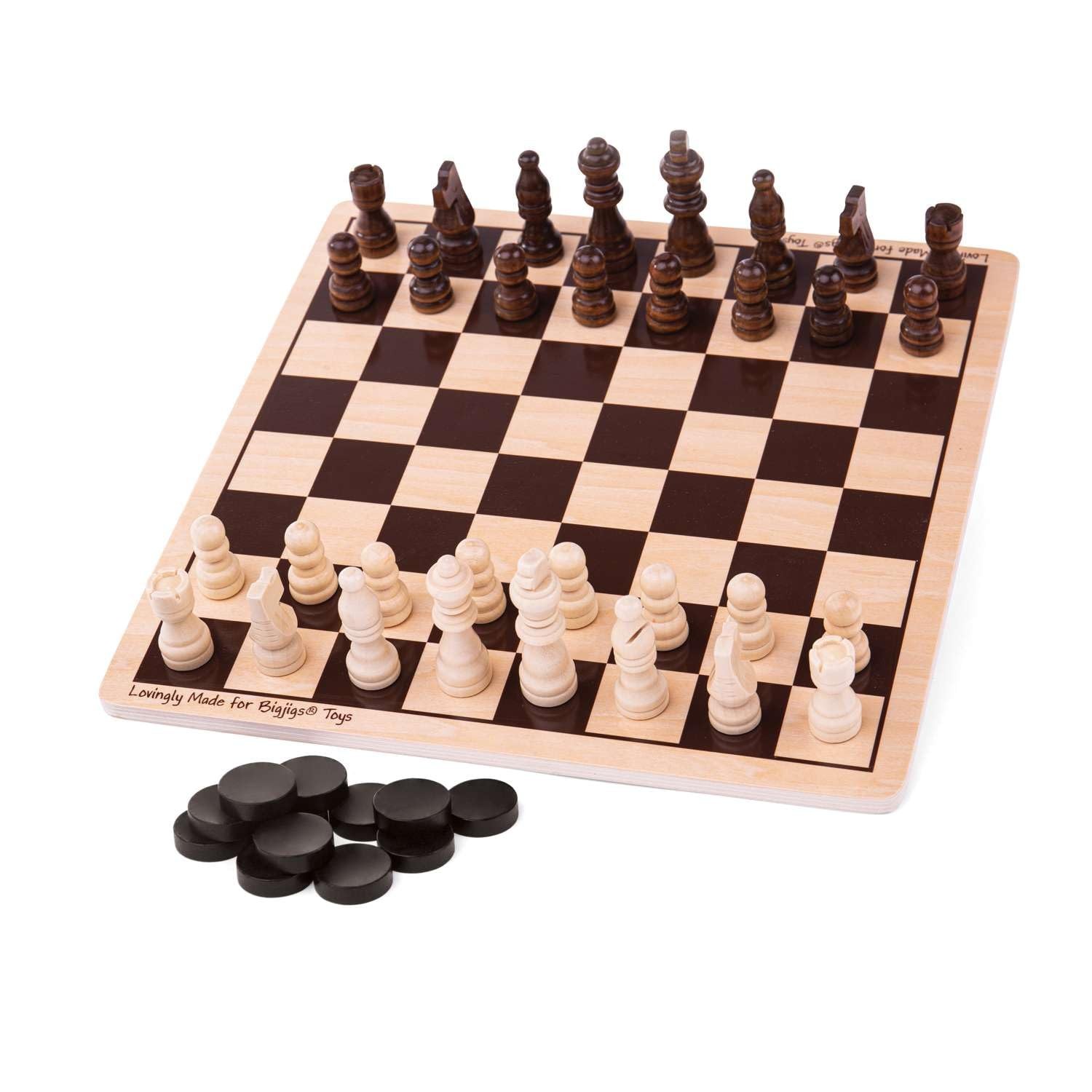 Draughts and Chess Board Sets – 2 in 1 Wooden Chess Board & Checkers Game, 28…