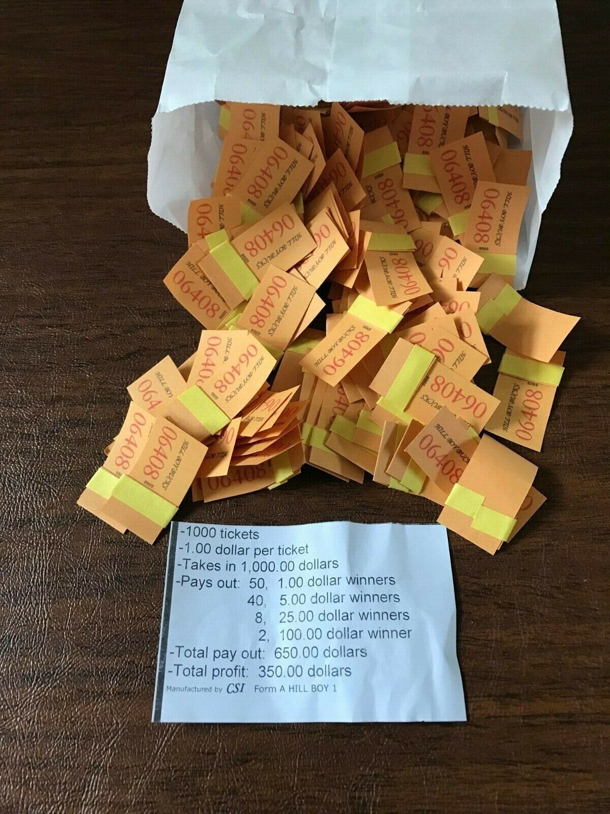 (Hill Boy Bucks) Bingo/Jar Tickets Free Shipping USA