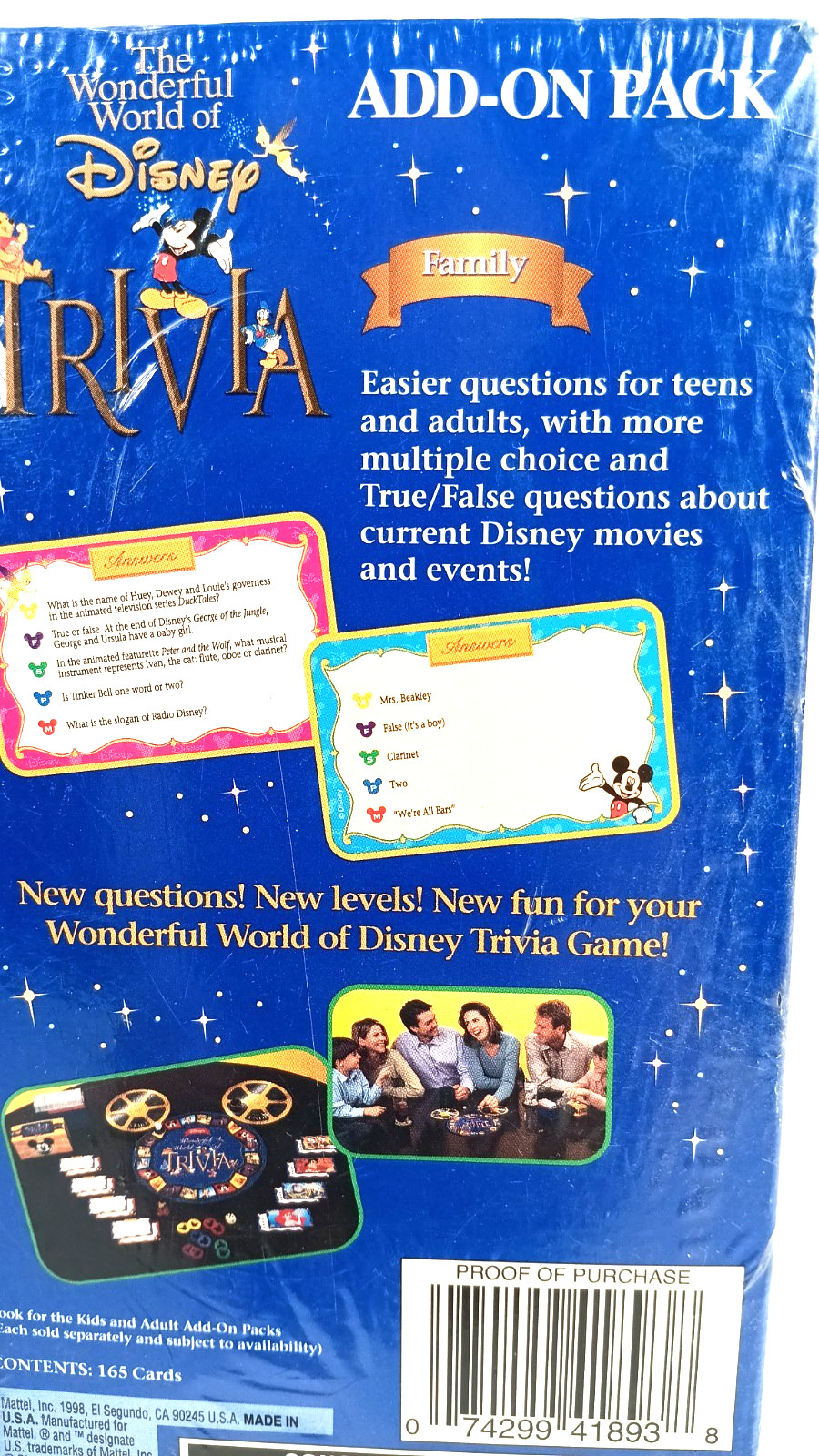 Disney Trivia Game Family Add-On Pack 1998 Trivia Cards Sealed New