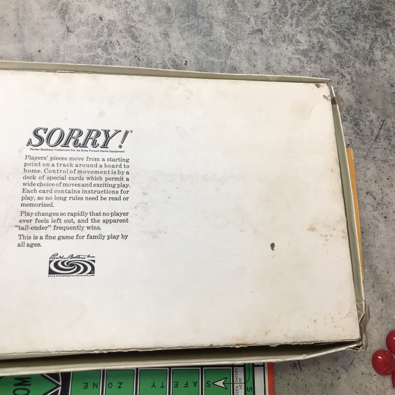 Vintage 1950s 60s SORRY Board Game Parker Brothers 100% Complete – Family Fun!