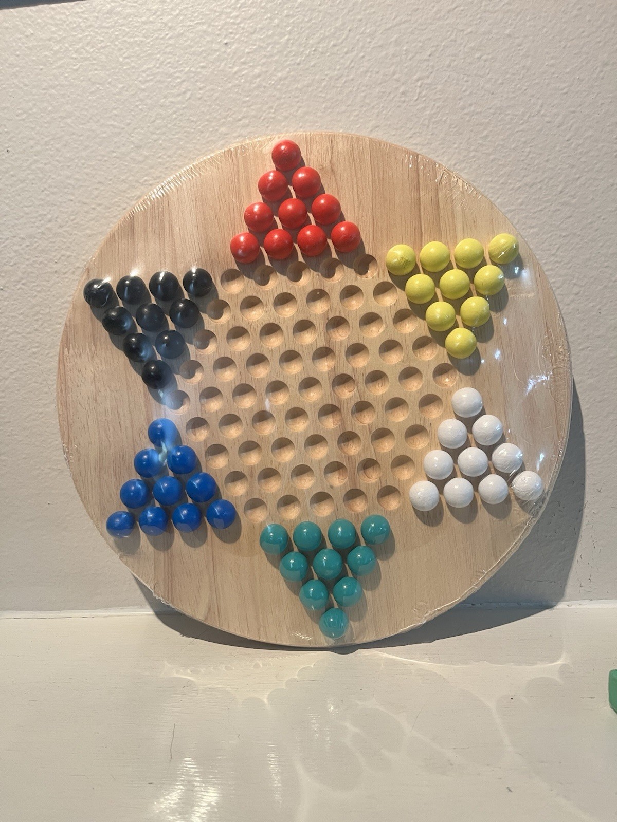 NEW All Natural Wood Chinese Checkers with Wooden Marbles Board Game