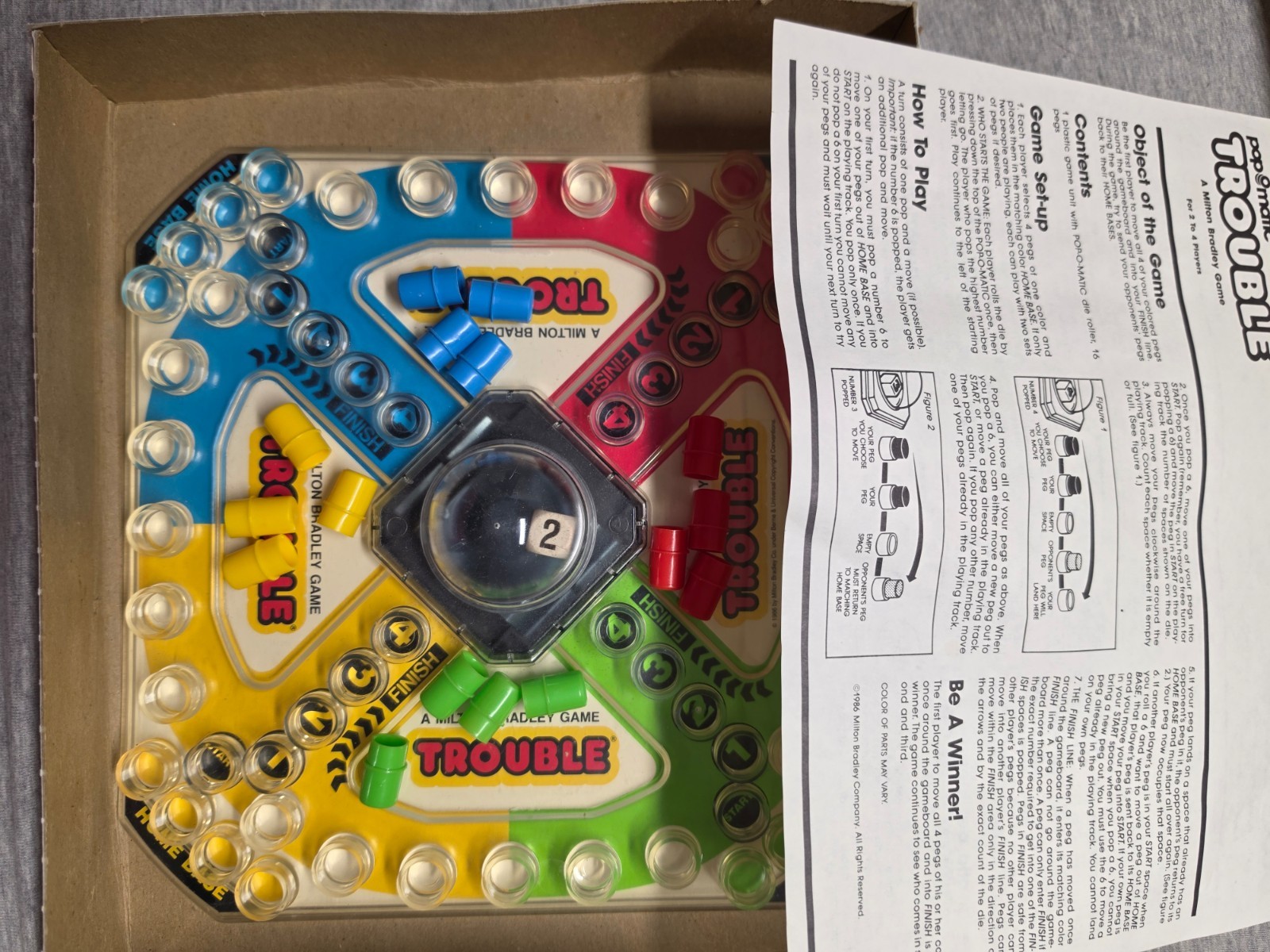Vintage 1986 Trouble Board Game Pop O Matic Milton Bradley Complete & Works