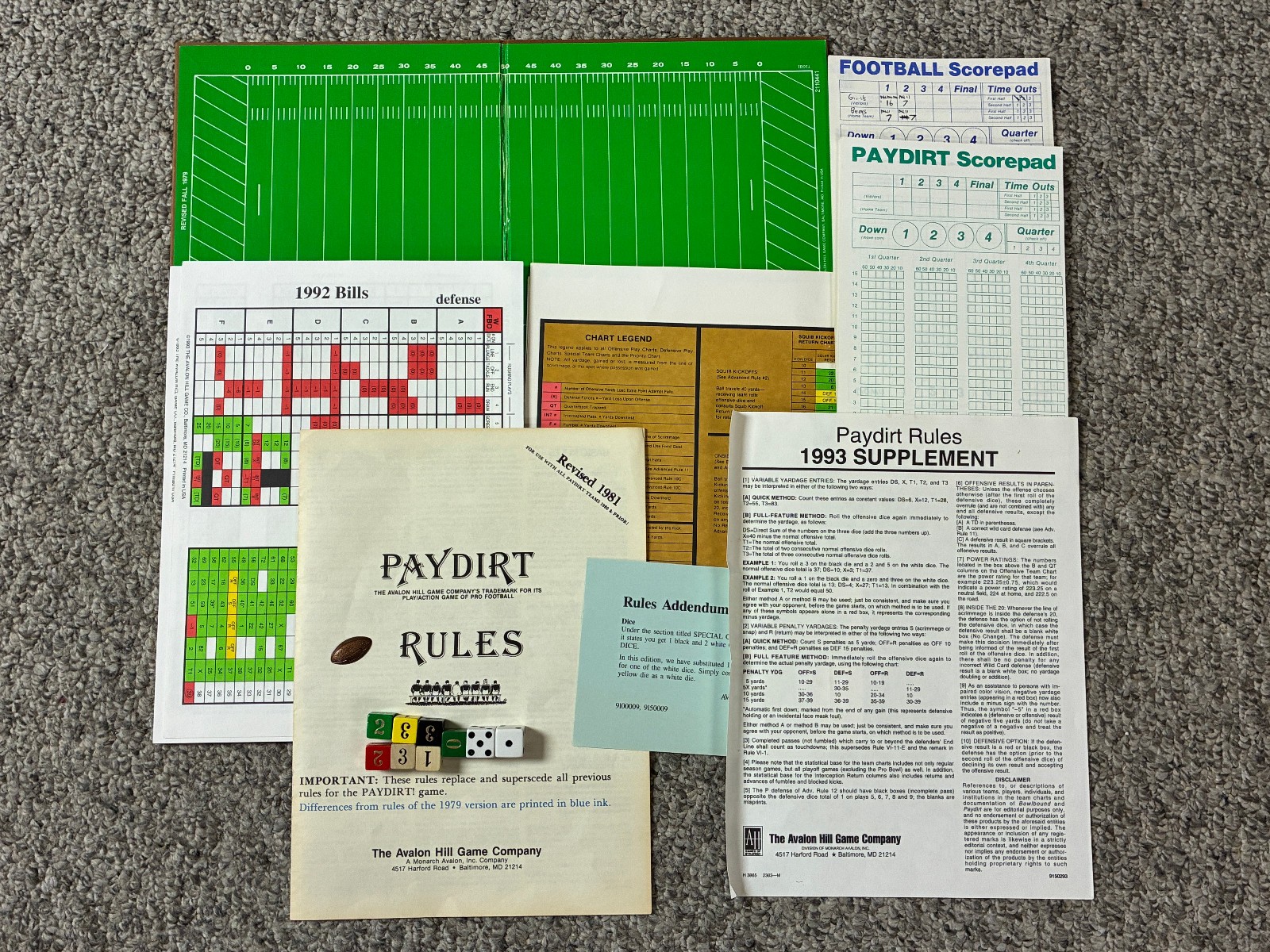 Paydirt – Avalon Hill 1993 (1992 Teams) – Complete Except 1st Down Marker