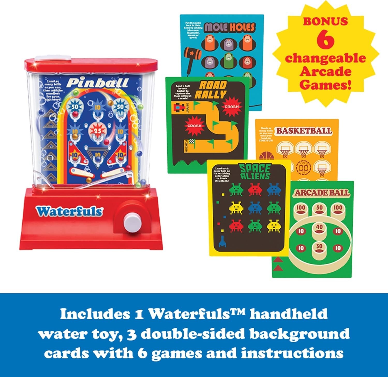 Original Waterfuls Classic Handheld Water Game – 6 Interchangeable Back Panels