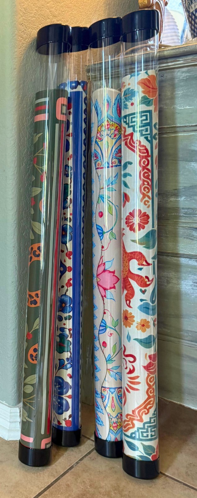 Mahjong Mat Storage Tubes 3×36 Set of 4 with Color Caps Fits Most Mats Free Ship
