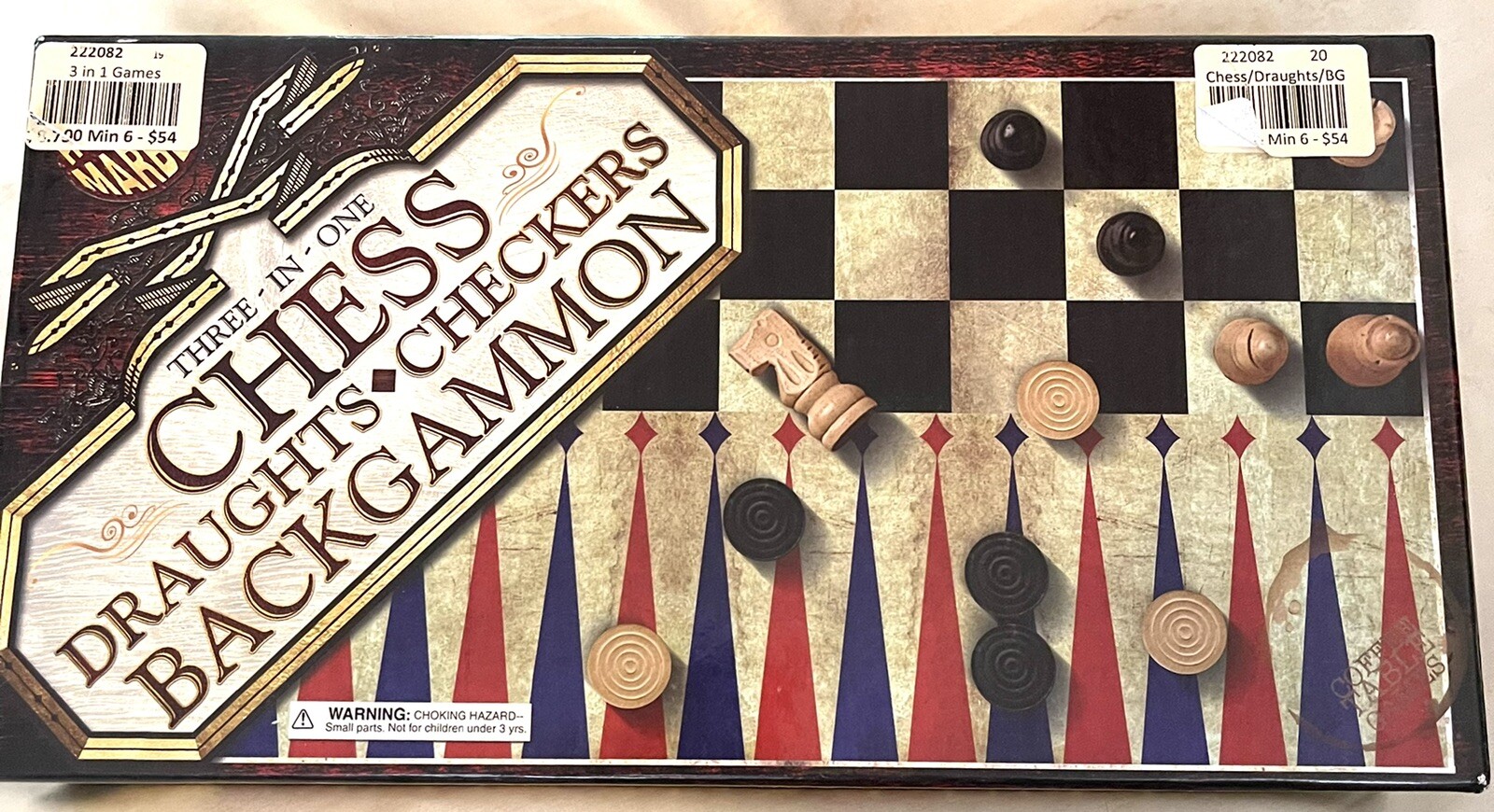 3-in-1 Chess, Draughts/Checkers, & Backgammon Game Ages 7+ By House Of Marbles