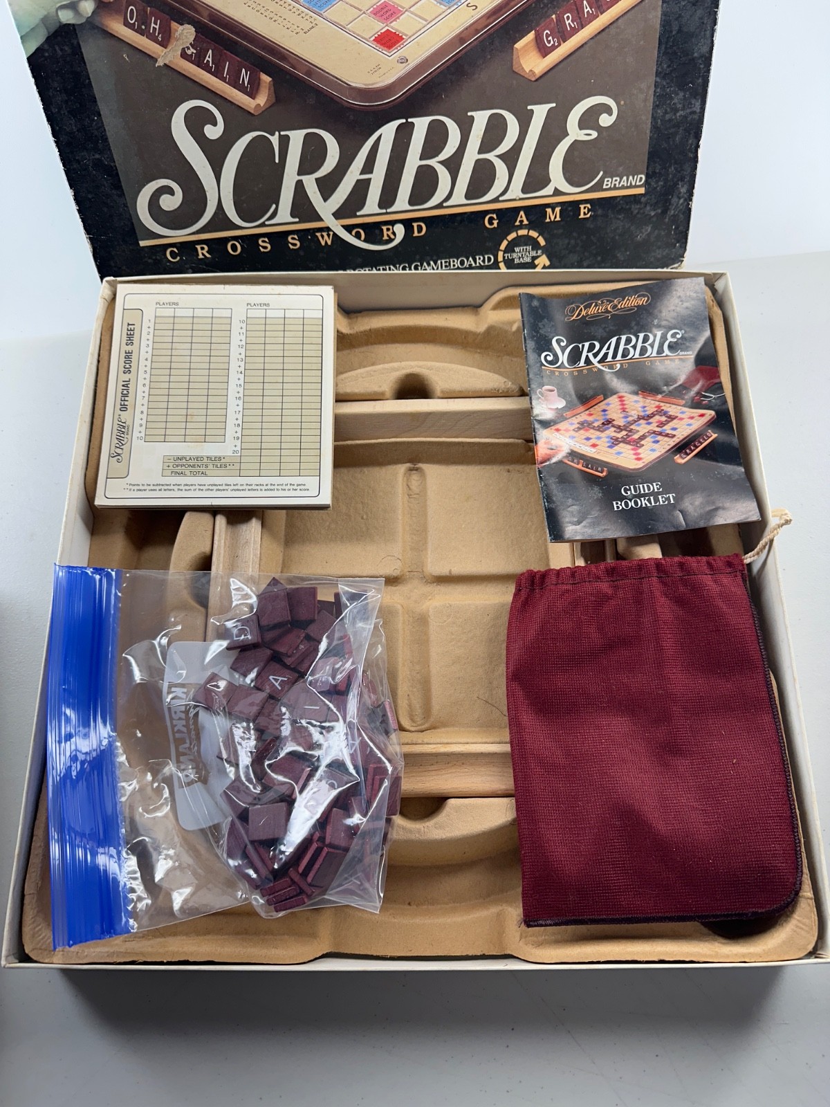 1989 Scrabble Deluxe Edition 100% COMPLETE Rotating Turntable Board Game