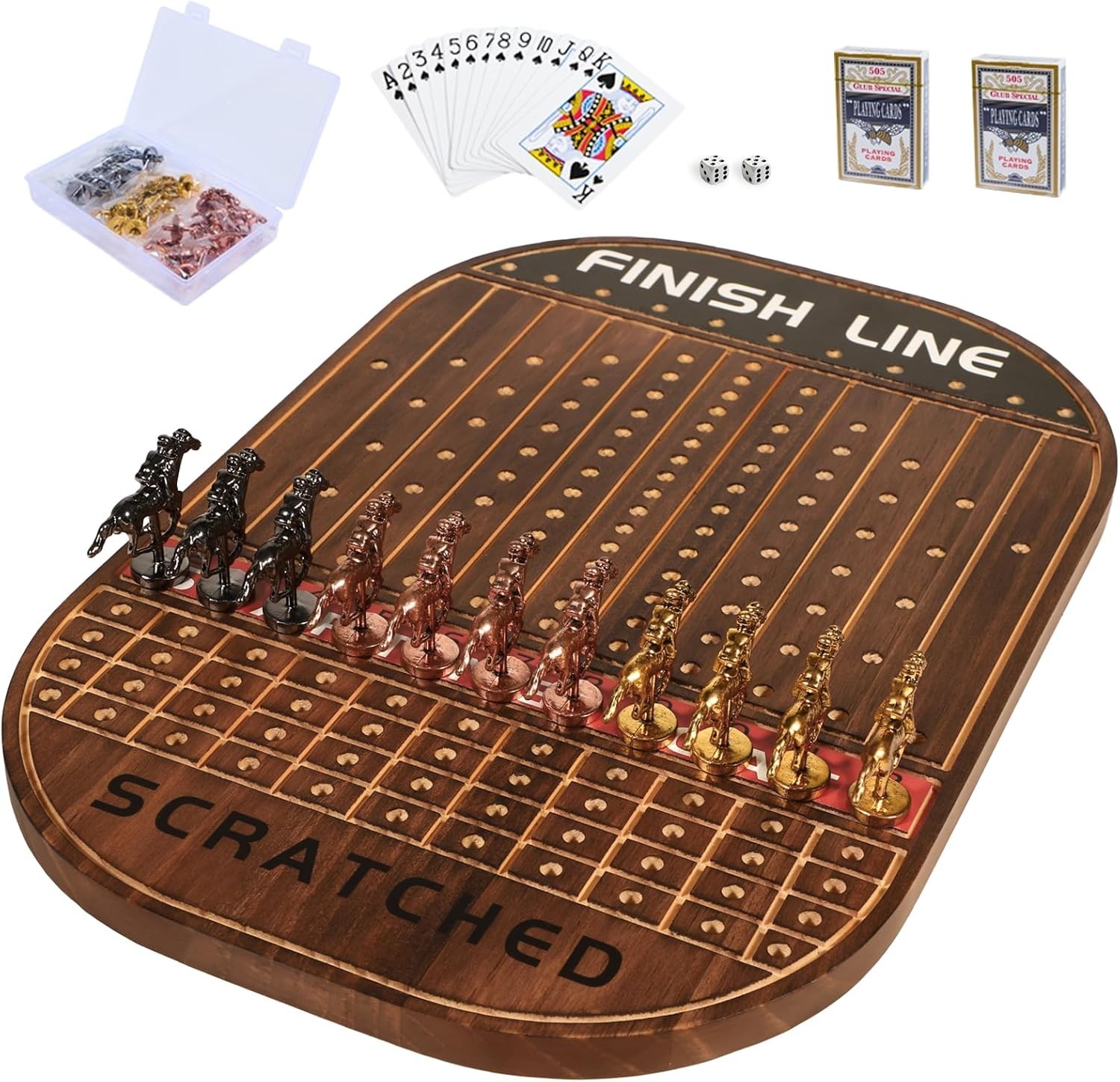 Horse Race Board Game Racing Game Thickened Solid Wood with 11 Luxurious Dura…
