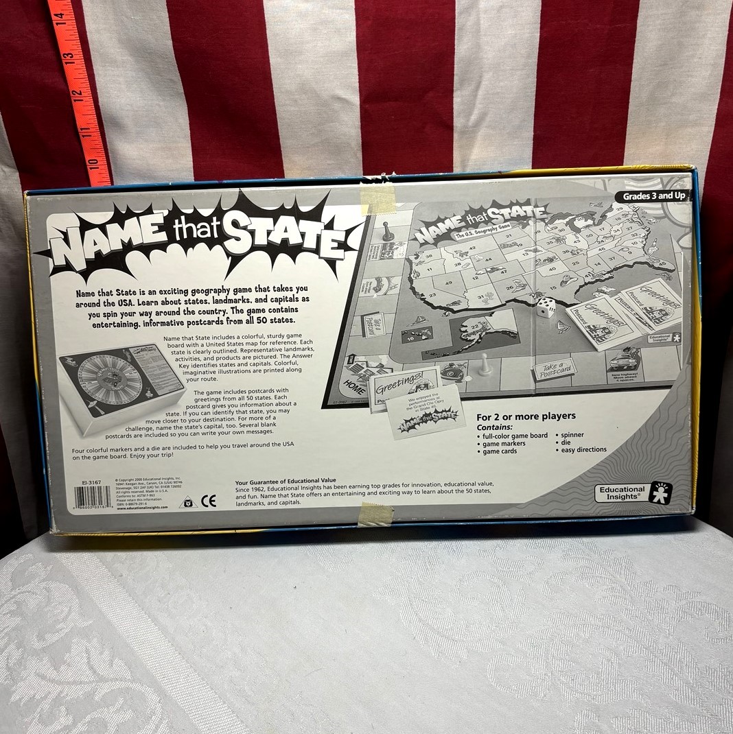 NAME THAT STATE educational board game US Geography complete 1992 vtg USA map