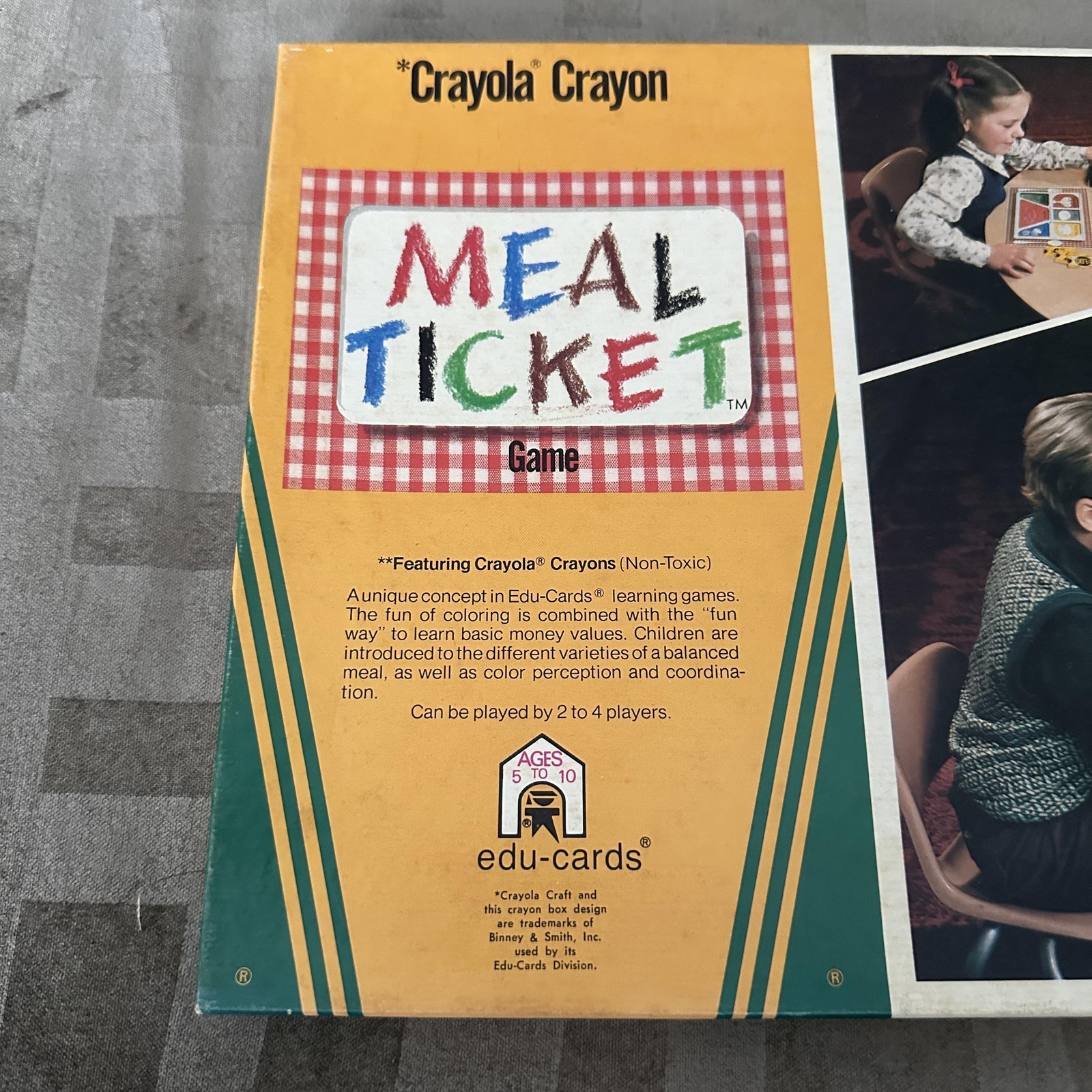 Vintage 1975 Crayola Crayon Meal Ticket Edu-Cards Kids Board Game Ages 5-10