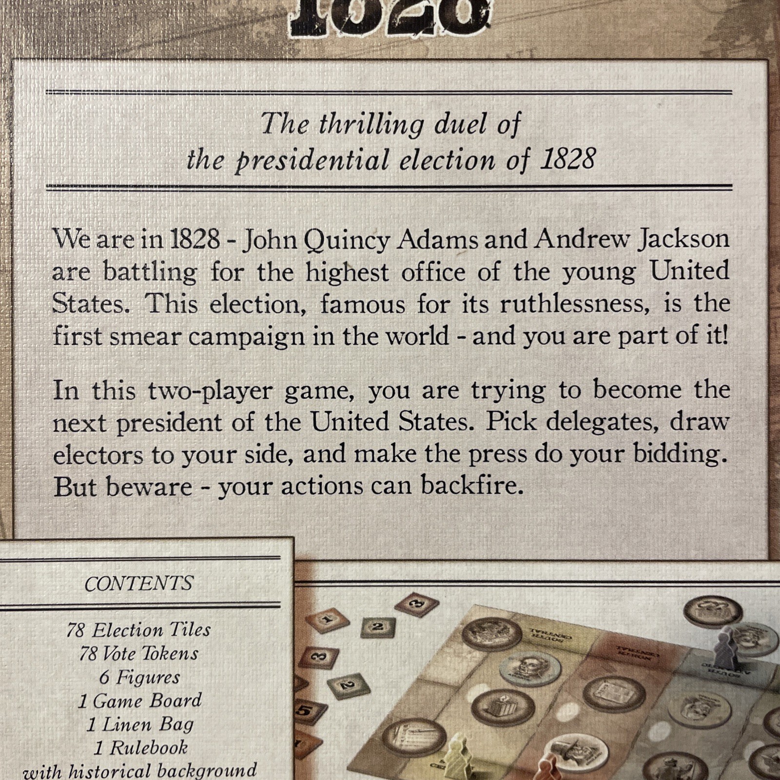 Revolution of 1828 Board Game, Renegade Game Studios History All Pieces Counted