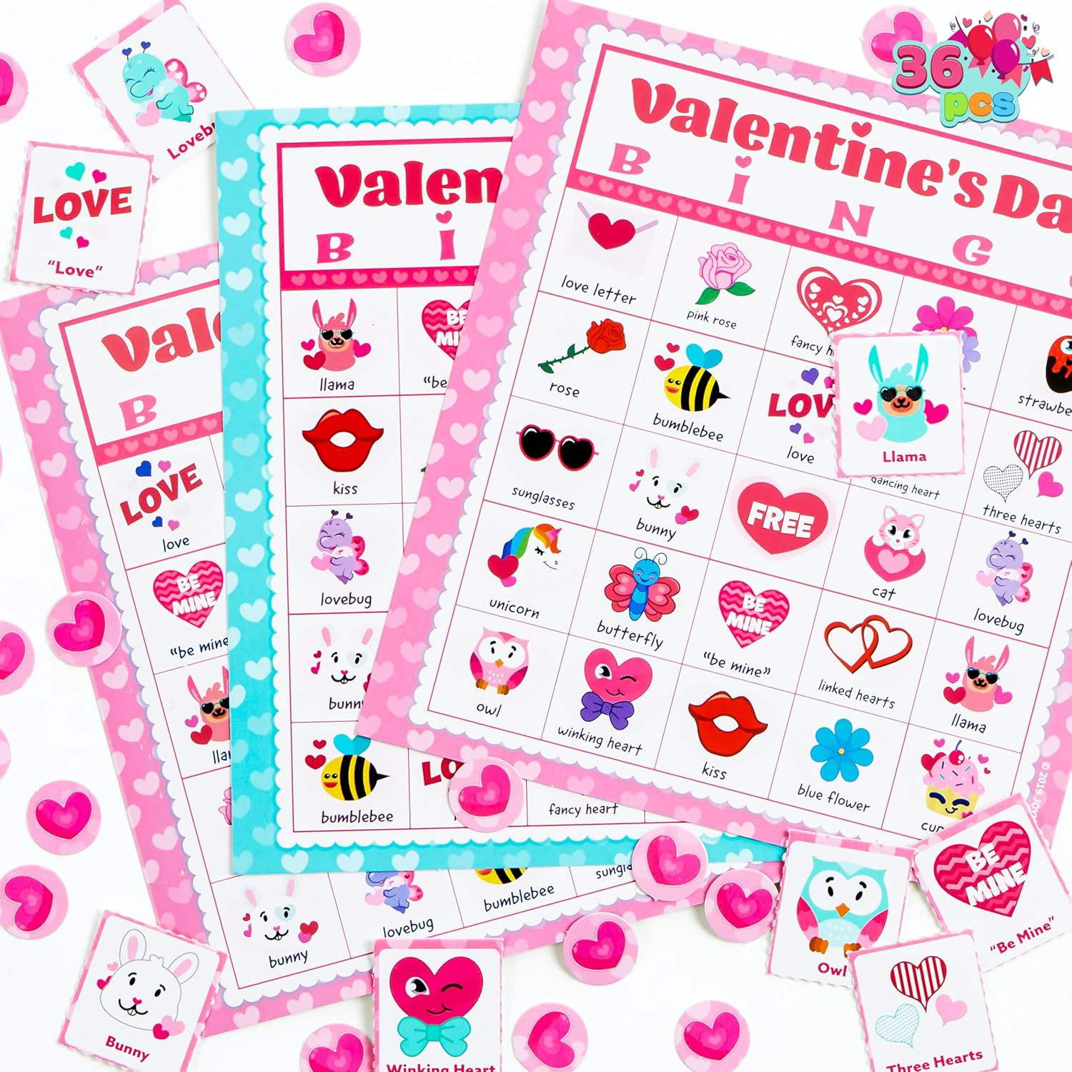 36 Player Valentines Bingo Cards 5×5 Kids Classroom Party Game Fam Activity Fun!
