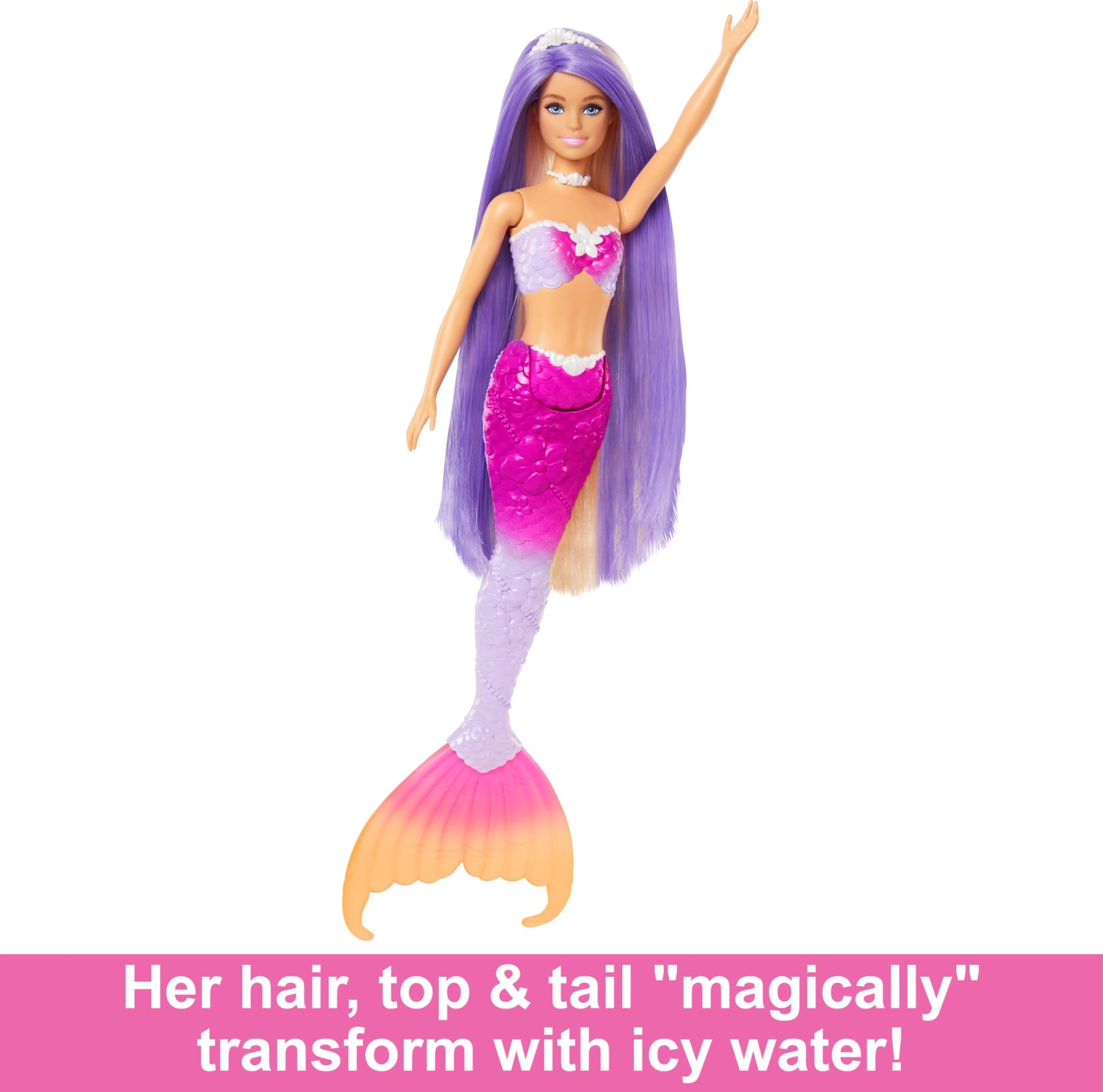 Barbie Mermaid Doll Malibu Pink Hair Pet Dolphin Figure HRP97 treats natural