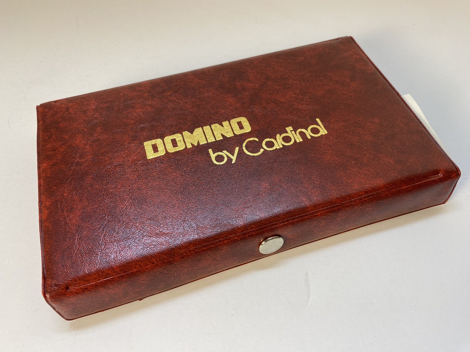 Dominoes Cardinal 28 Ivory White Pieces w/ Red Vinyl Case, instructions, box~Vtg