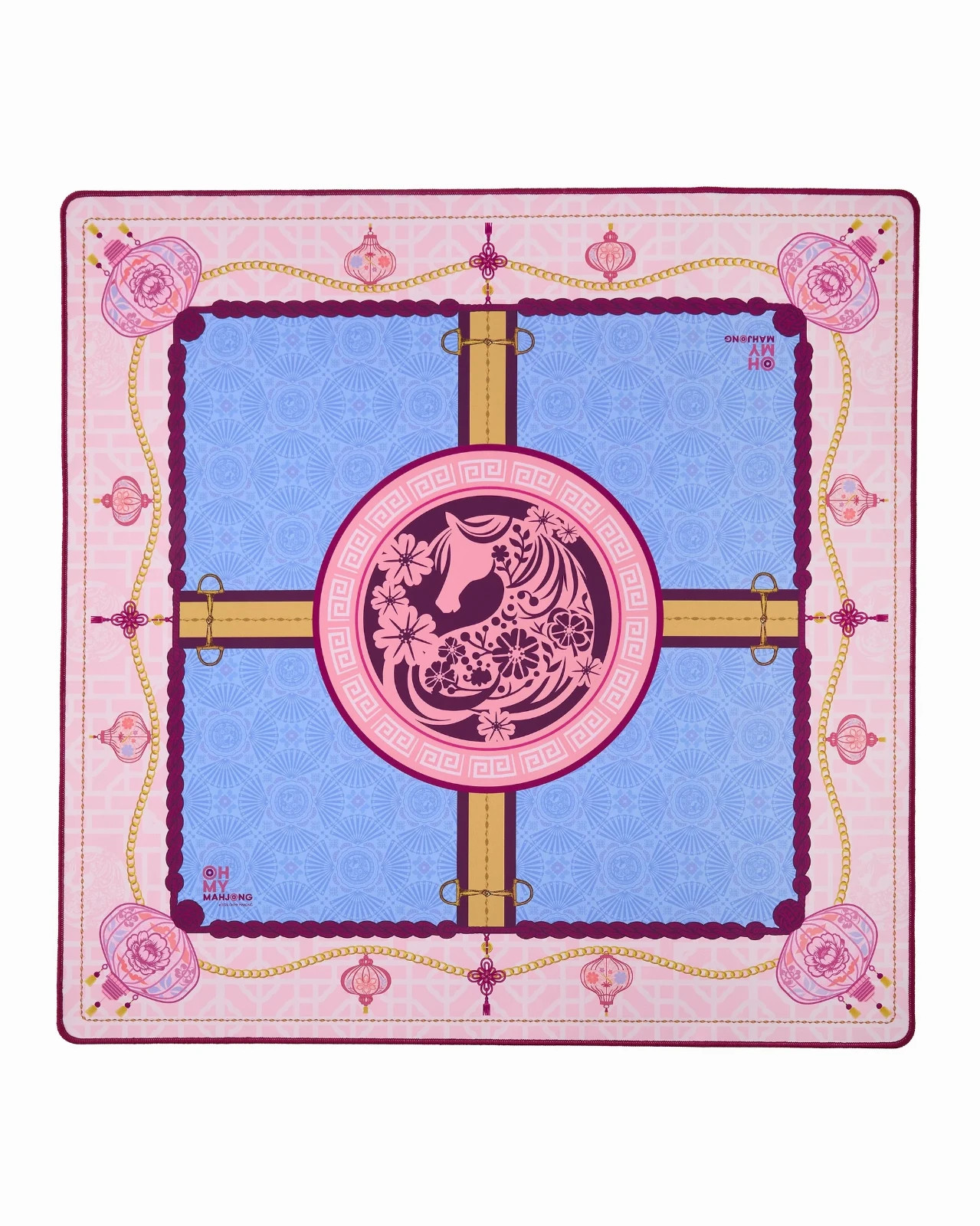 80x80cm Thickened Mahjong Table Mat Pink Horse Lantern Non-Slip Rubber Carry Bag