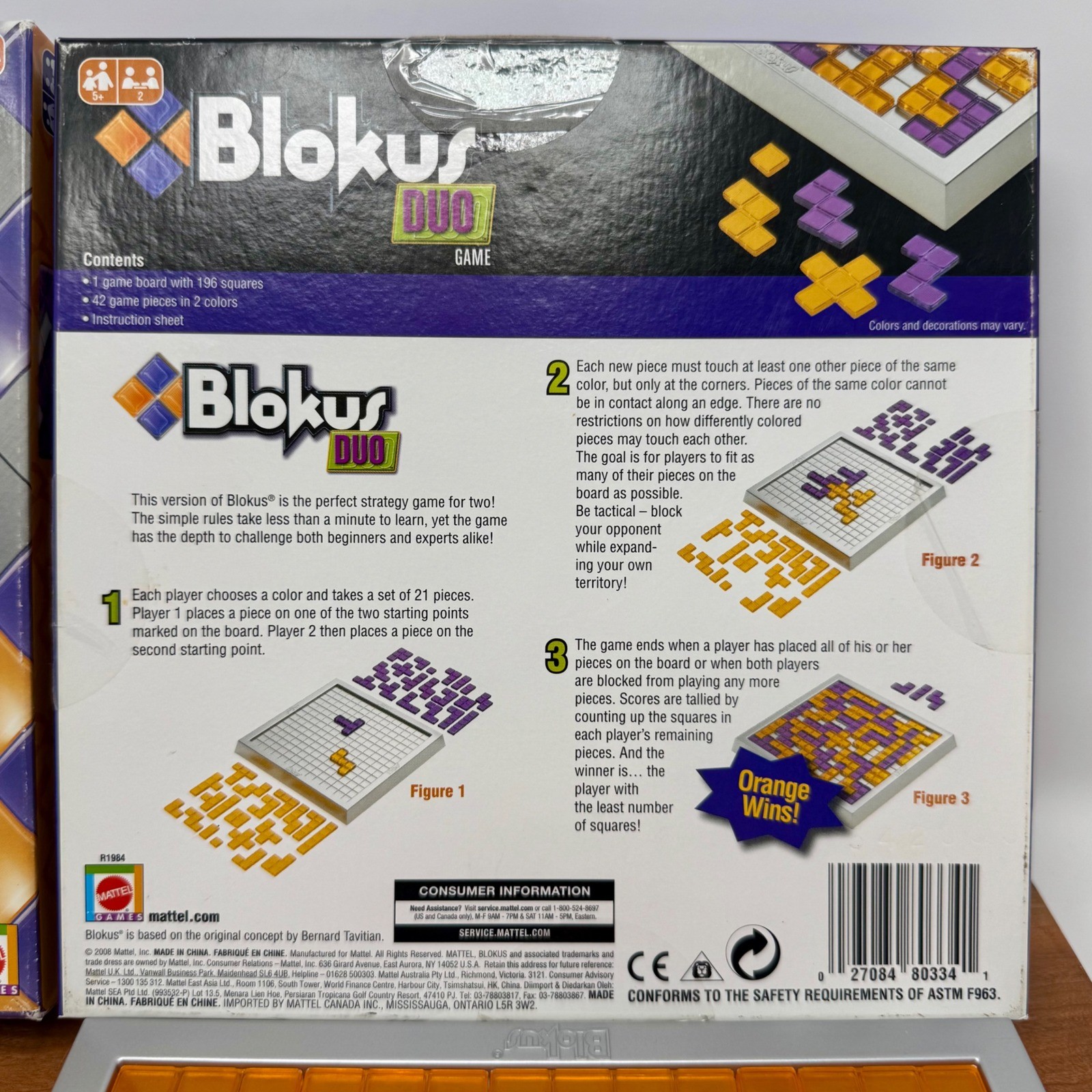 Blokus Duo by Mattel Strategy Game 2 Players Purple Orange Complete Set Boxed