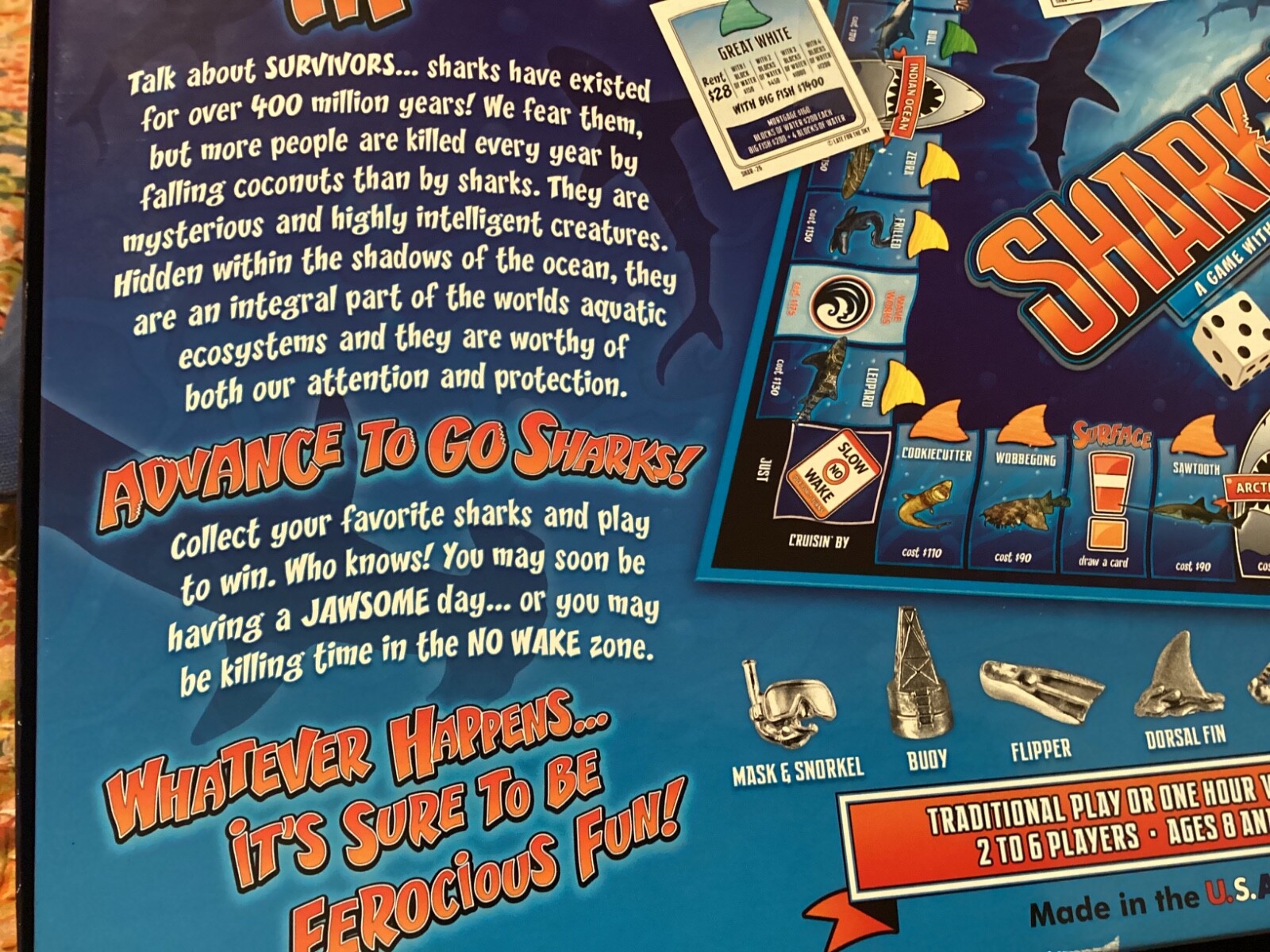 SHARKOPOLY, COMPLETE GAME FEROCIOUS APPETITE FOR FUN; JAWS,GREAT WHITE/FREE P &H