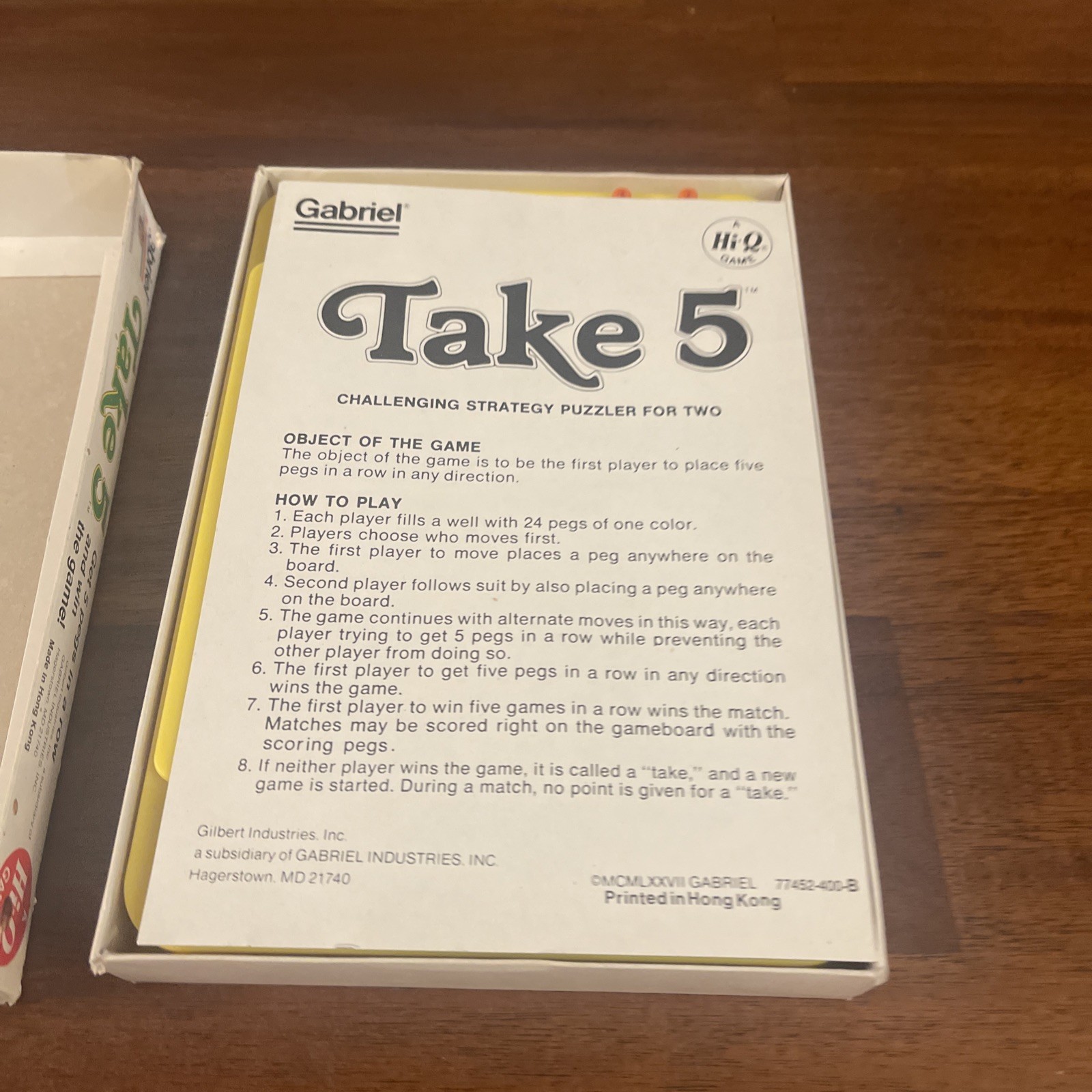 VINTAGE GABRIEL GILBERT INDUSTRIES TAKE 5 HI-Q PEG STRATEGY PUZZLE GAME 1977