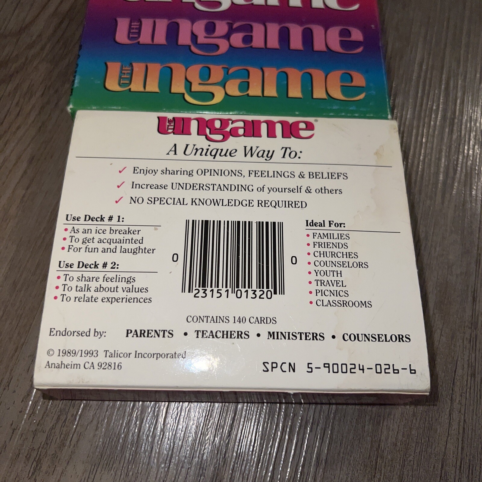 The Ungame Travel Size All Ages Family Version Self Expression Game Vintage New