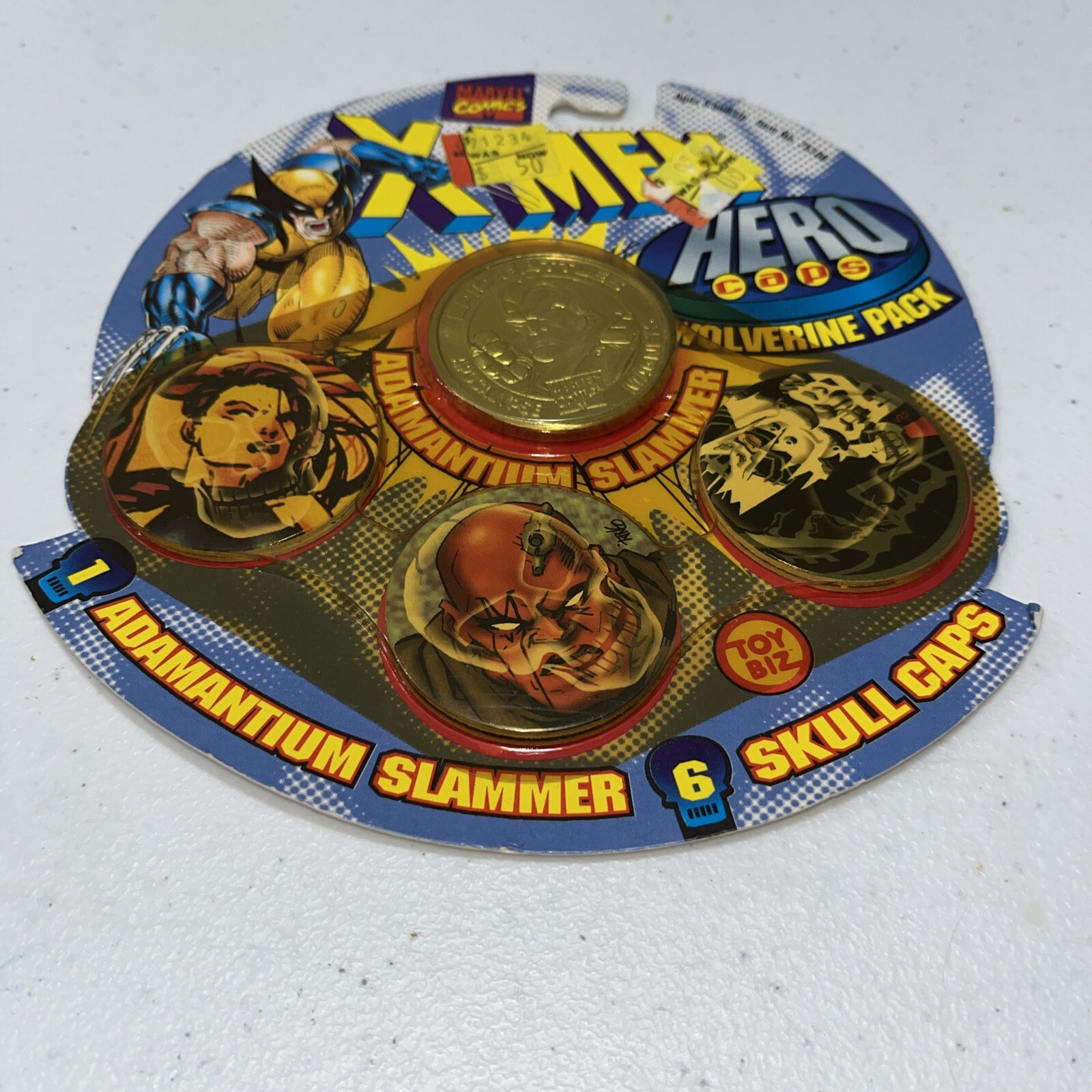 1995 Collector’s Editon, X-Men Wolverine, Adamantium Slammer & 6 Caps Pogs, New