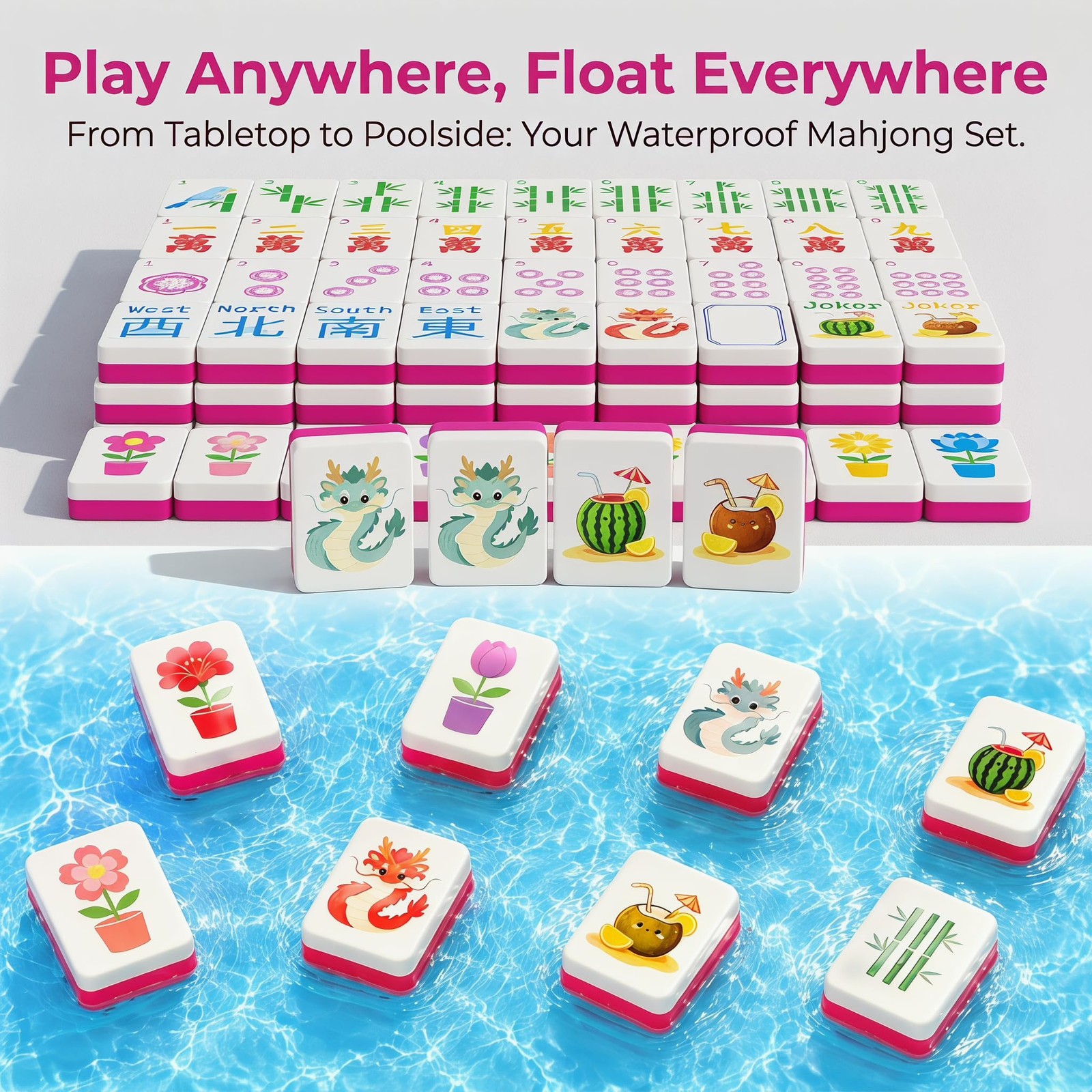 Meizinme Floating Mahjong Tile Set for Pool,160 American Mahjong Tiles Waterp…