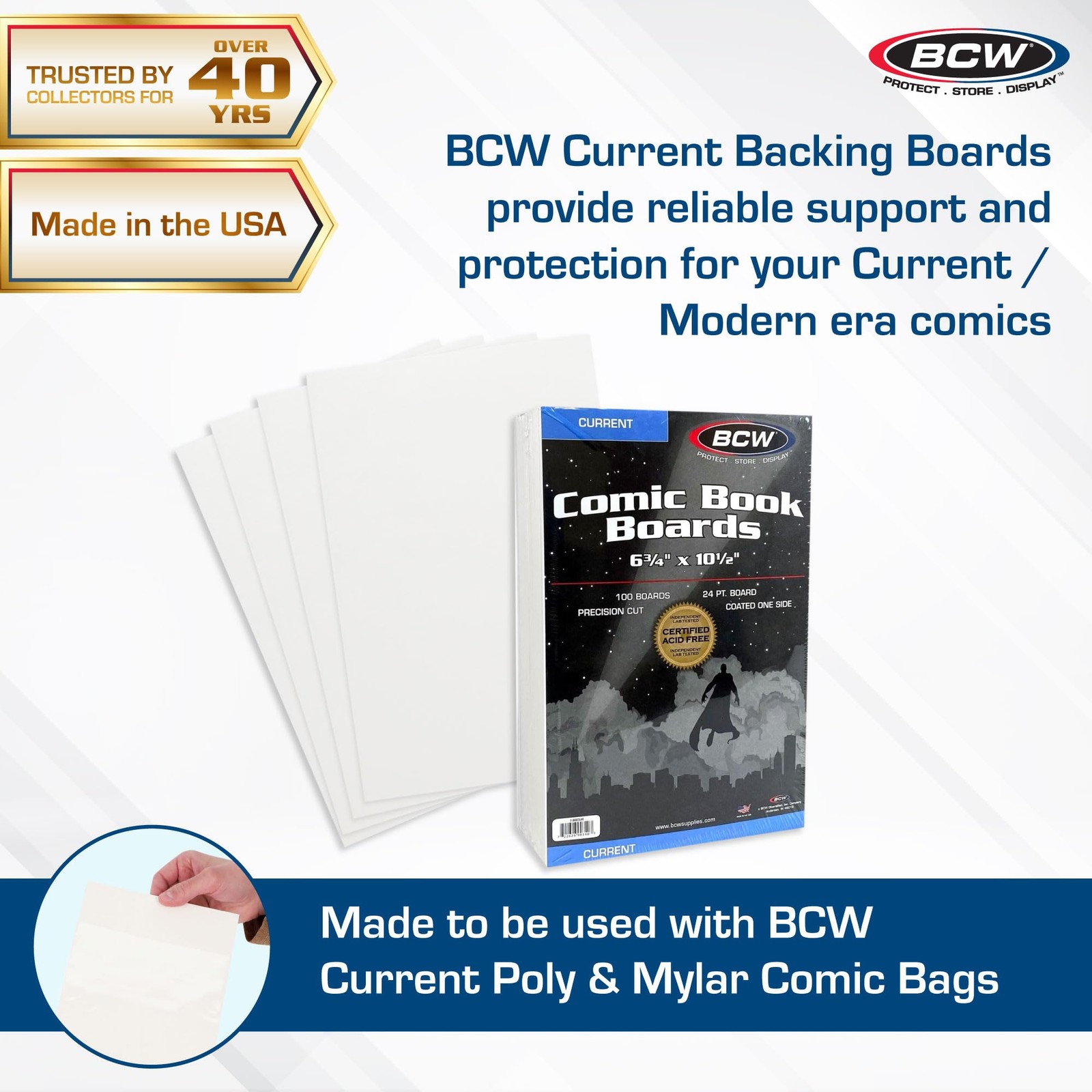 BCW Current Comic Book Backing Boards – 100 Pack | 24 pt., Coated, Buffered with