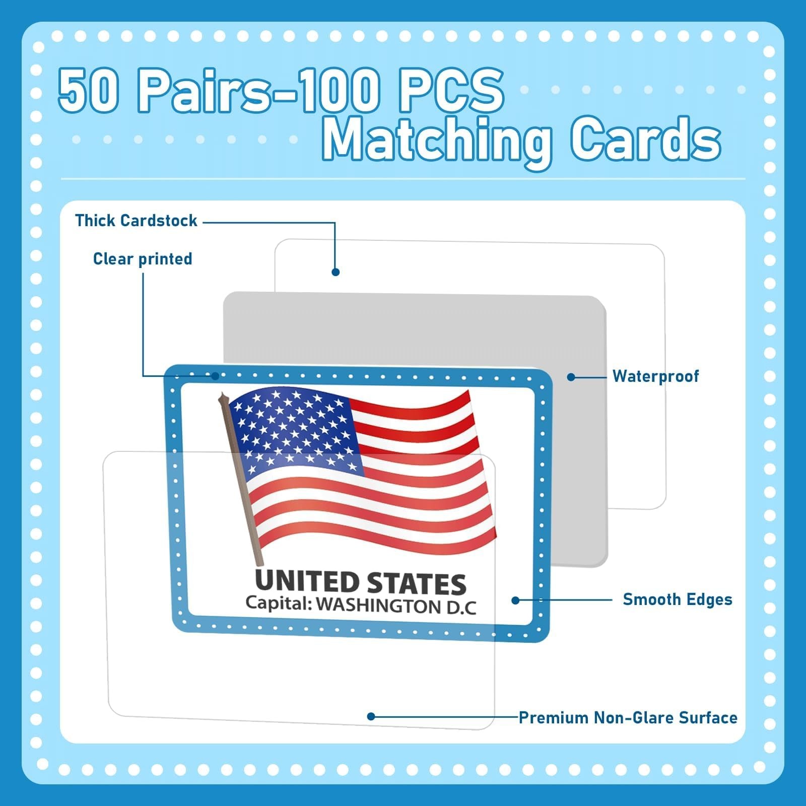 50 Pairs Memory Matching Game Flags of The World Concentration Memory Card fo…