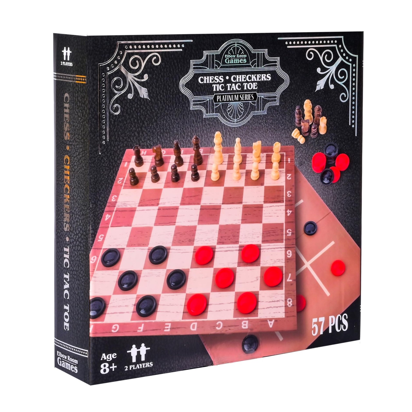Games 3-in-1 Game Set, Chess, Checkers & Tic Tac Toe with Reversible Board an…