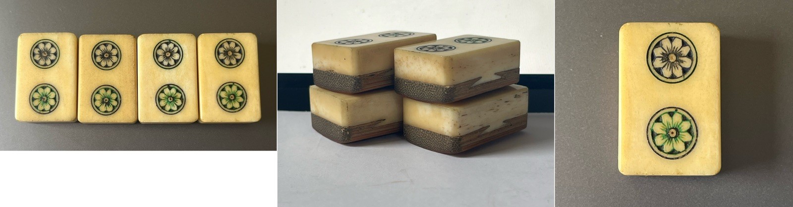 lot 4 Vtg 1920s Mahjong Large Bone/Bamboo Replacement Tiles 2 DOT – thick bone