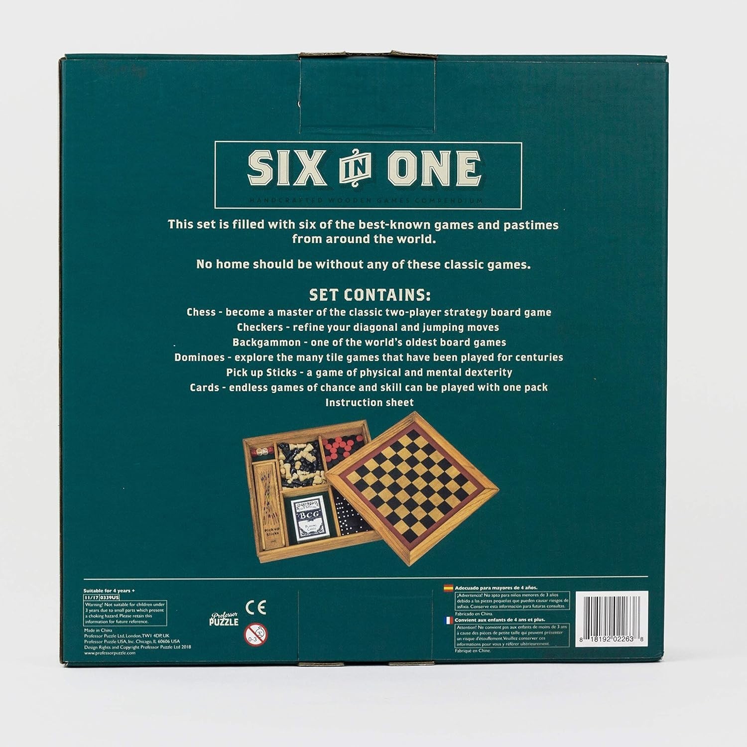 6 Classic Games in One – Beautifully Crafted Portable Wooden Game Set