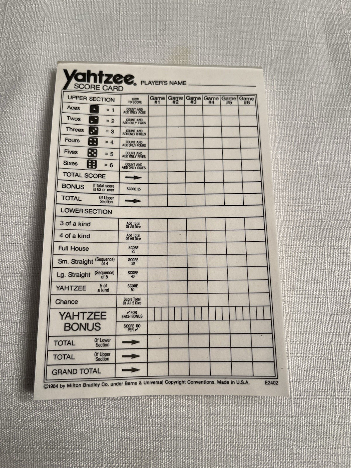 Vintage 1989 Milton Bradley Travel Classic Yahtzee Game Ages 8+~Complete