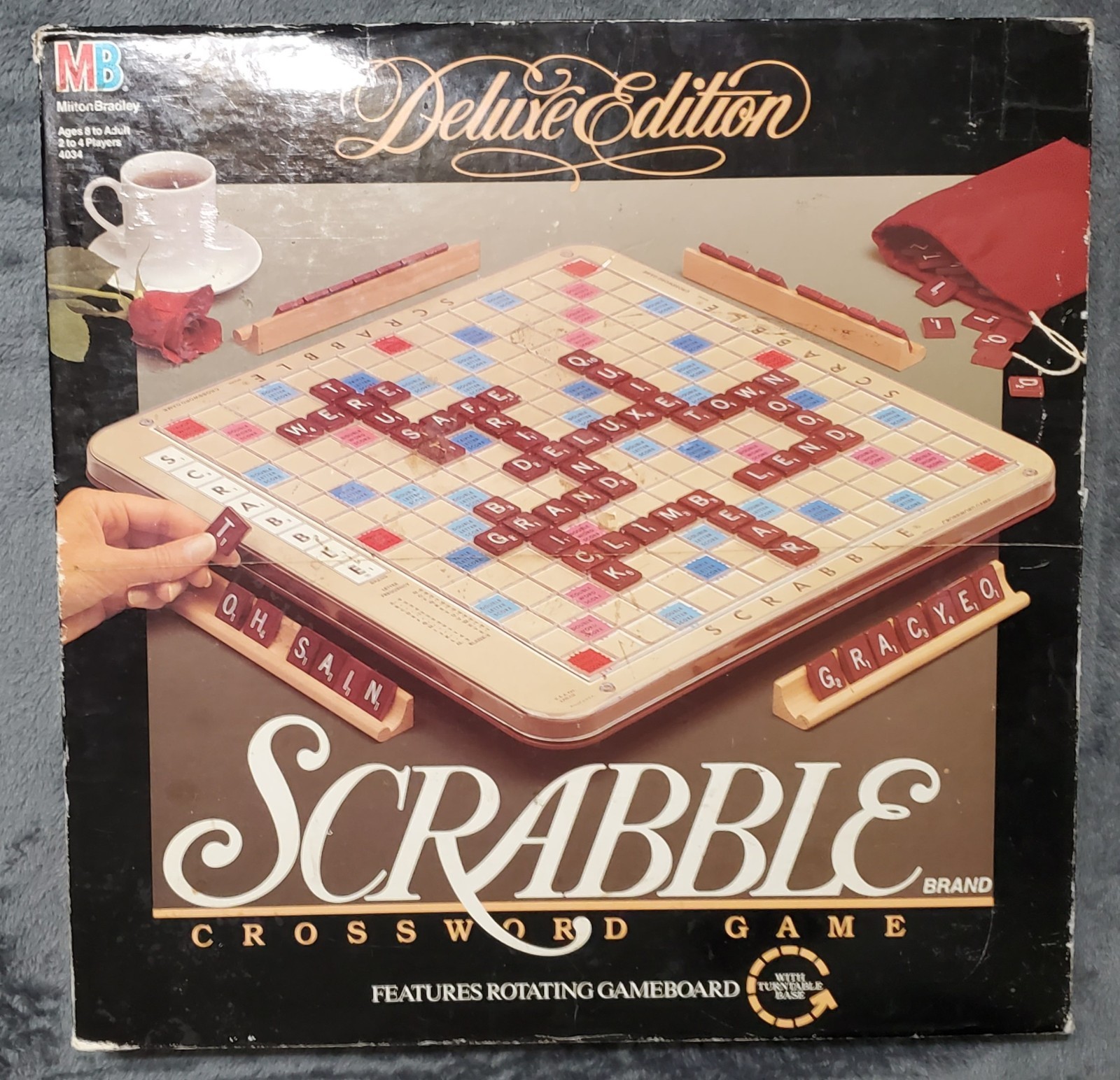 Milton Bradley 4034 Scrabble Rotating Game Board Deluxe Ed (1989) 100% Complete