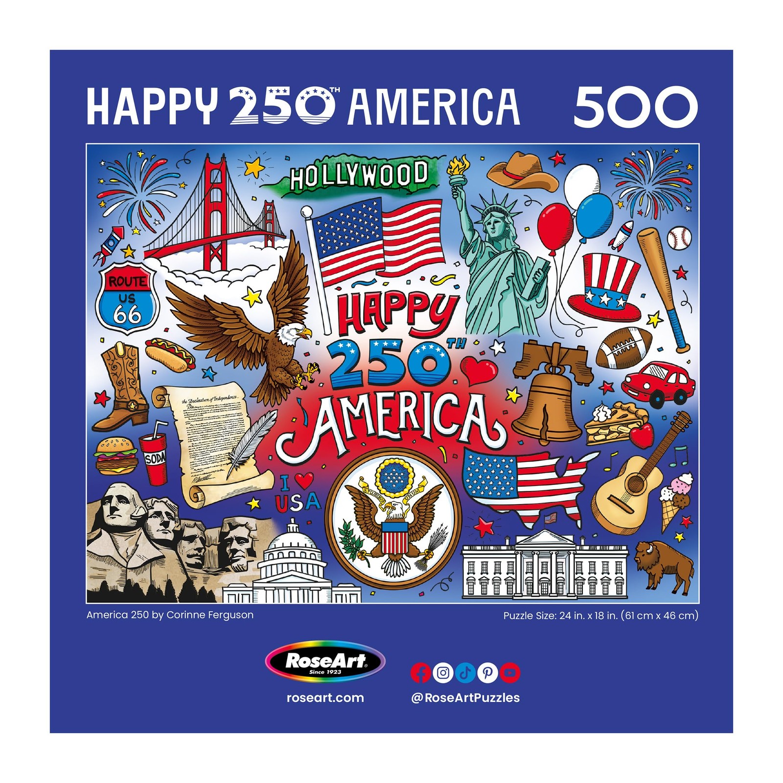 Jigsaw Puzzle 500 Piece Happy Birthday America Patriotic RoseArt Adults Families